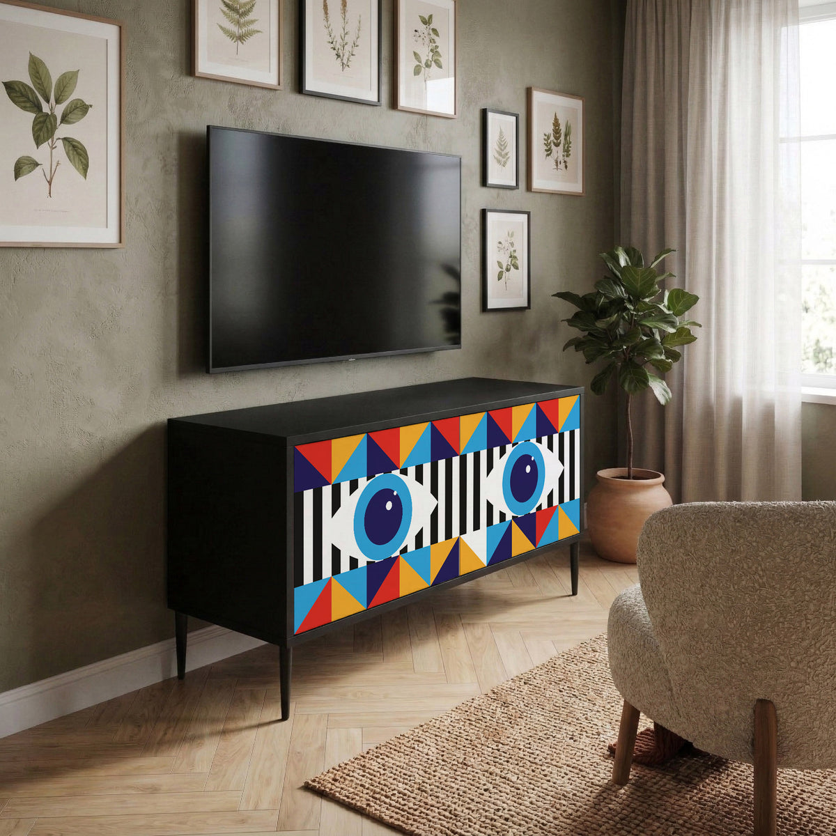 ABSTRACTION AND GEOMETRY Kompaktní dvoudveřový TV stolek