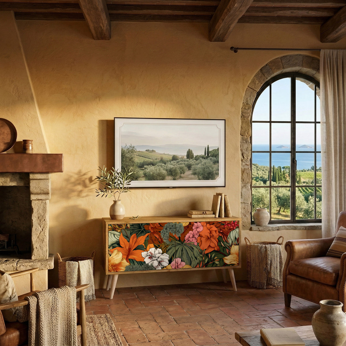 RADIANT FLORA Móvel de TV Compacto de 2 Portas