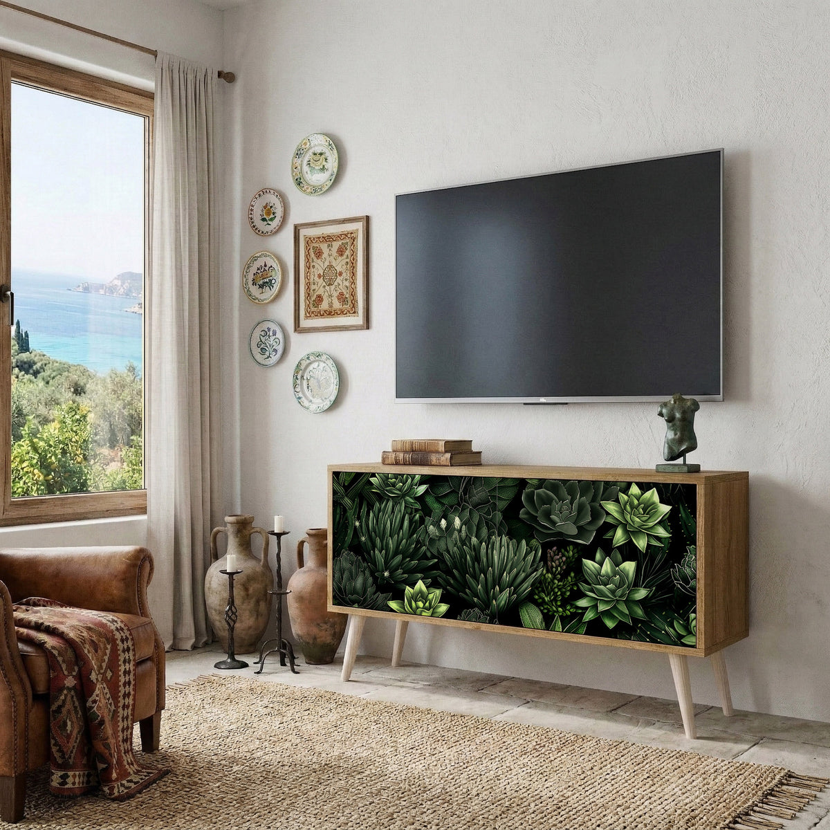 SUCCULENT JUNGLE Kompakt TV-bänk med 2 dörrar