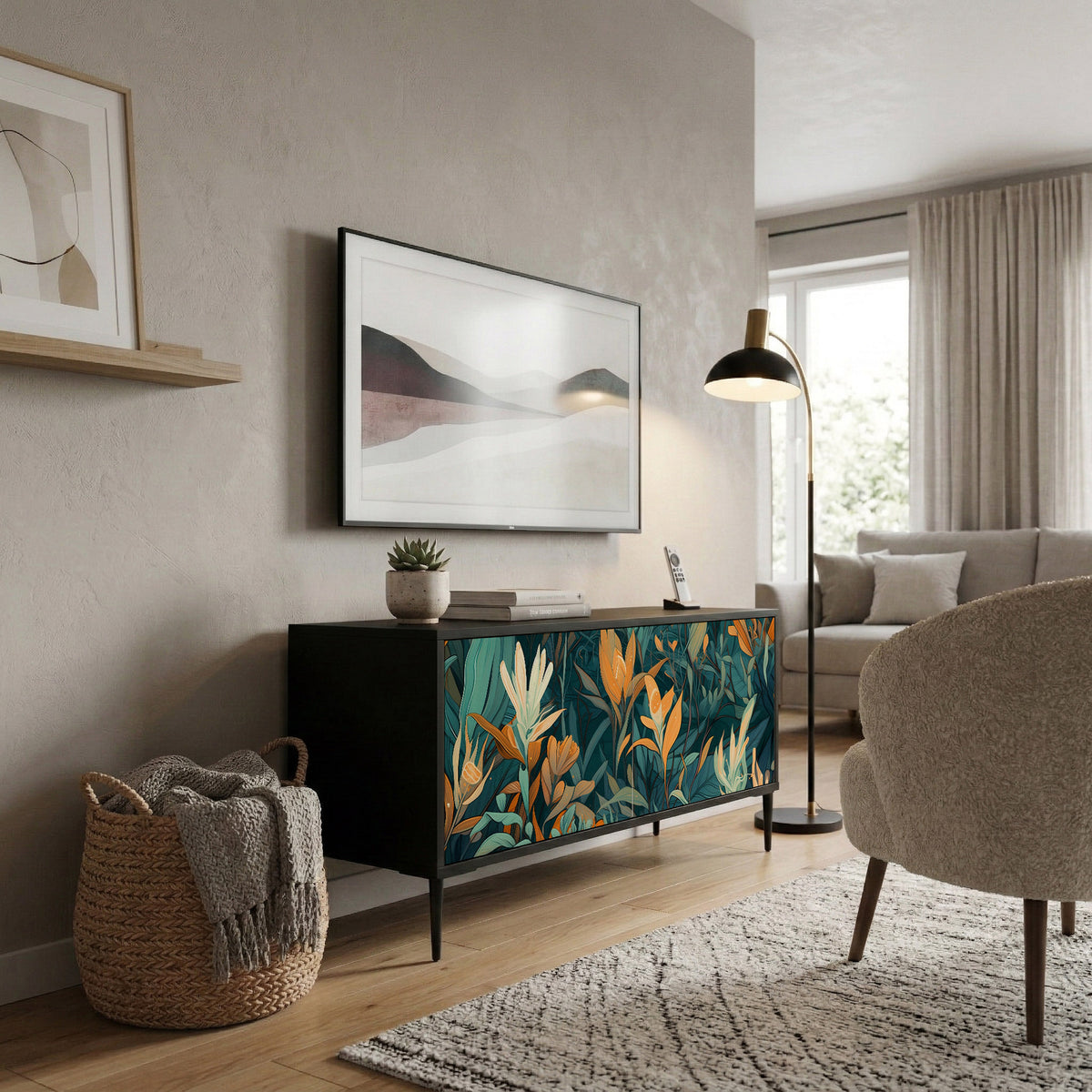 FLORAL SERENITY Mueble de TV Compacto de 2 puertas