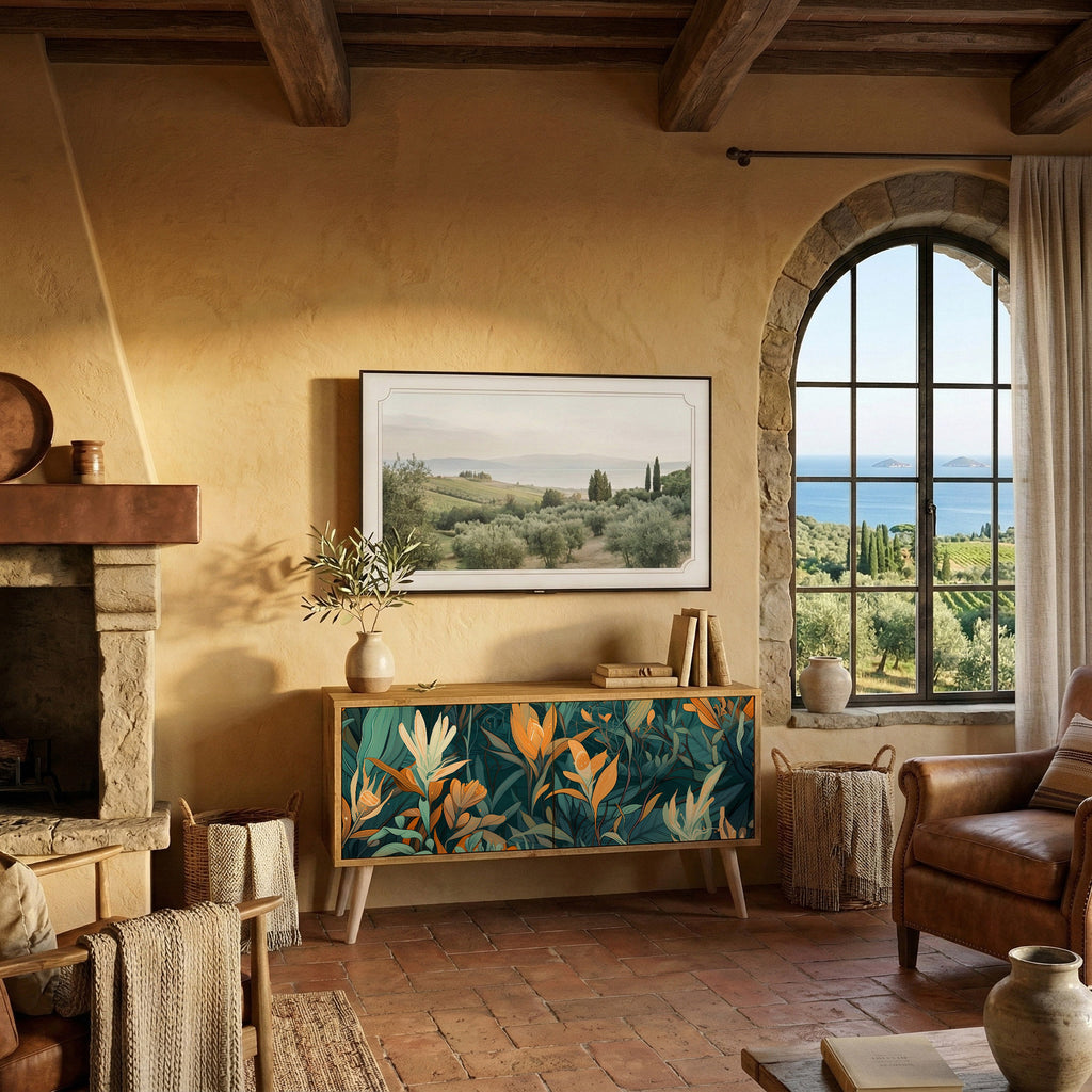 FLORAL SERENITY Mobile TV Compatto a 2 Ante