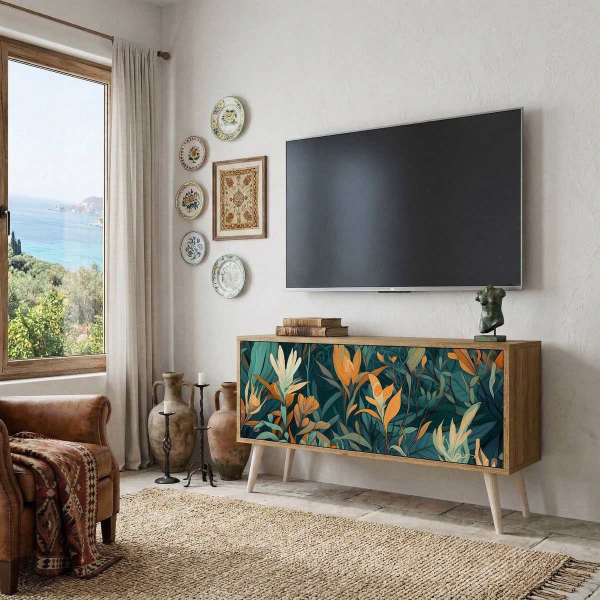 FLORAL SERENITY Kompakt TV-bänk med 2 dörrar