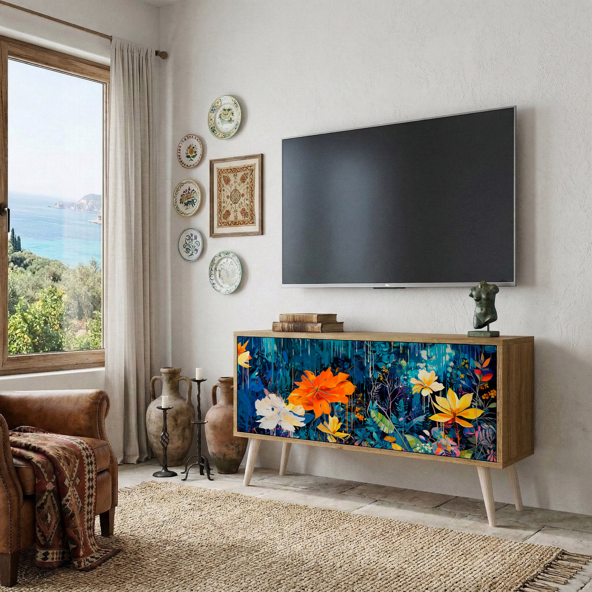 MIDNIGHT BLOSSOM Mobile TV Compatto a 2 Ante