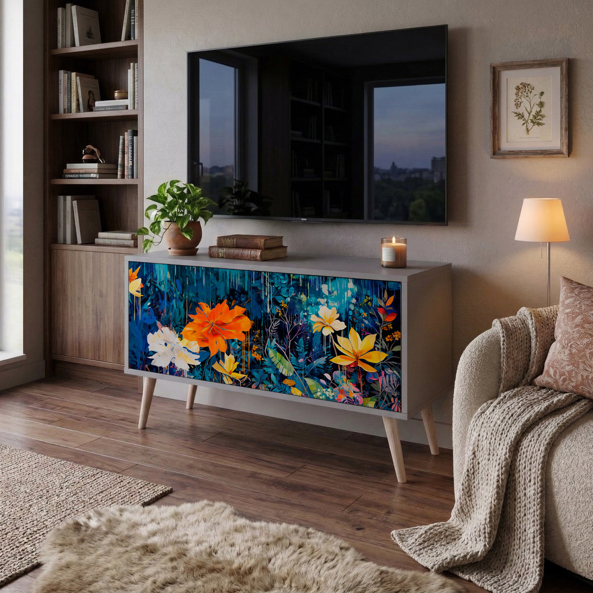 MIDNIGHT BLOSSOM Mobile TV Compatto a 2 Ante