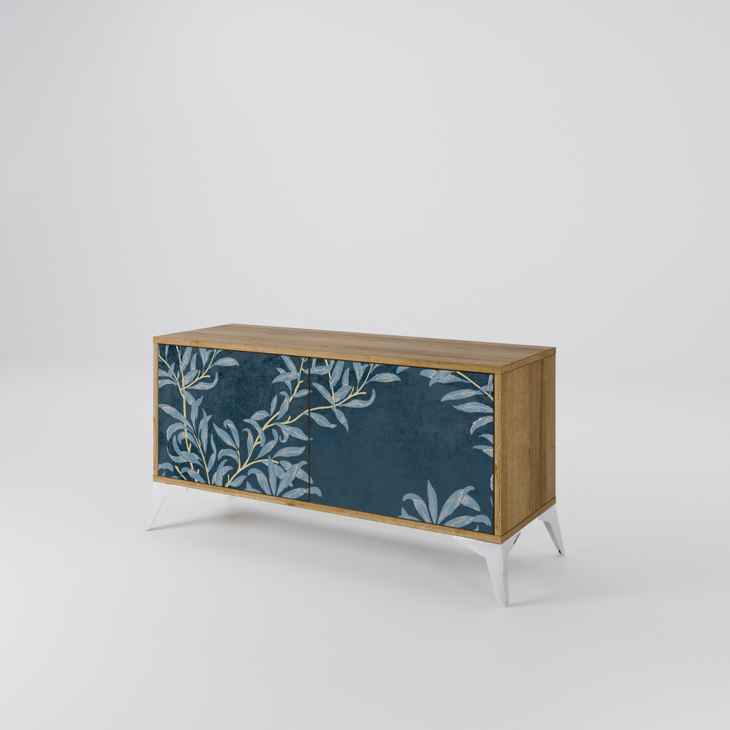 BLUE LEAVES Mueble de TV Compacto de 2 puertas