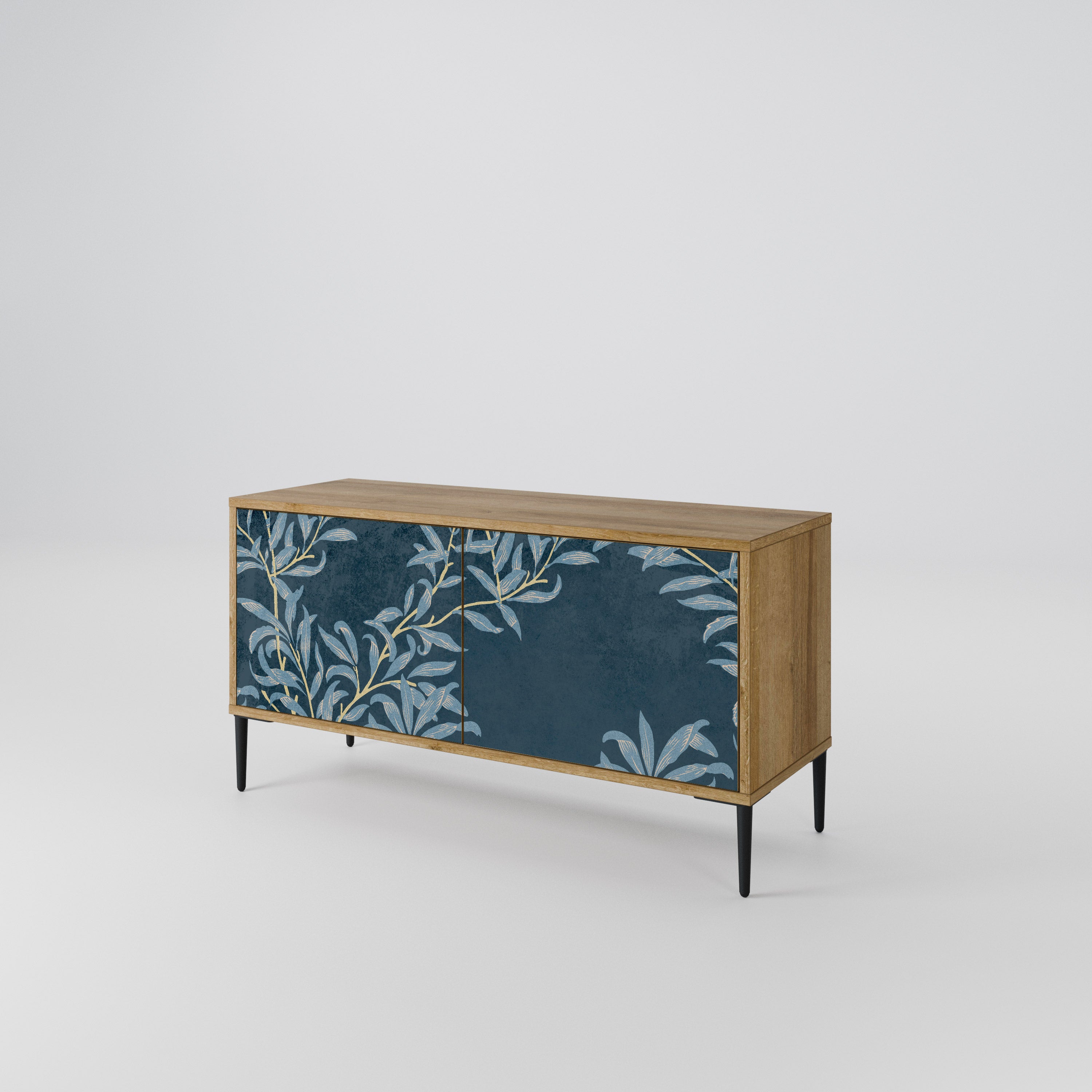 BLUE LEAVES Mueble de TV Compacto de 2 puertas