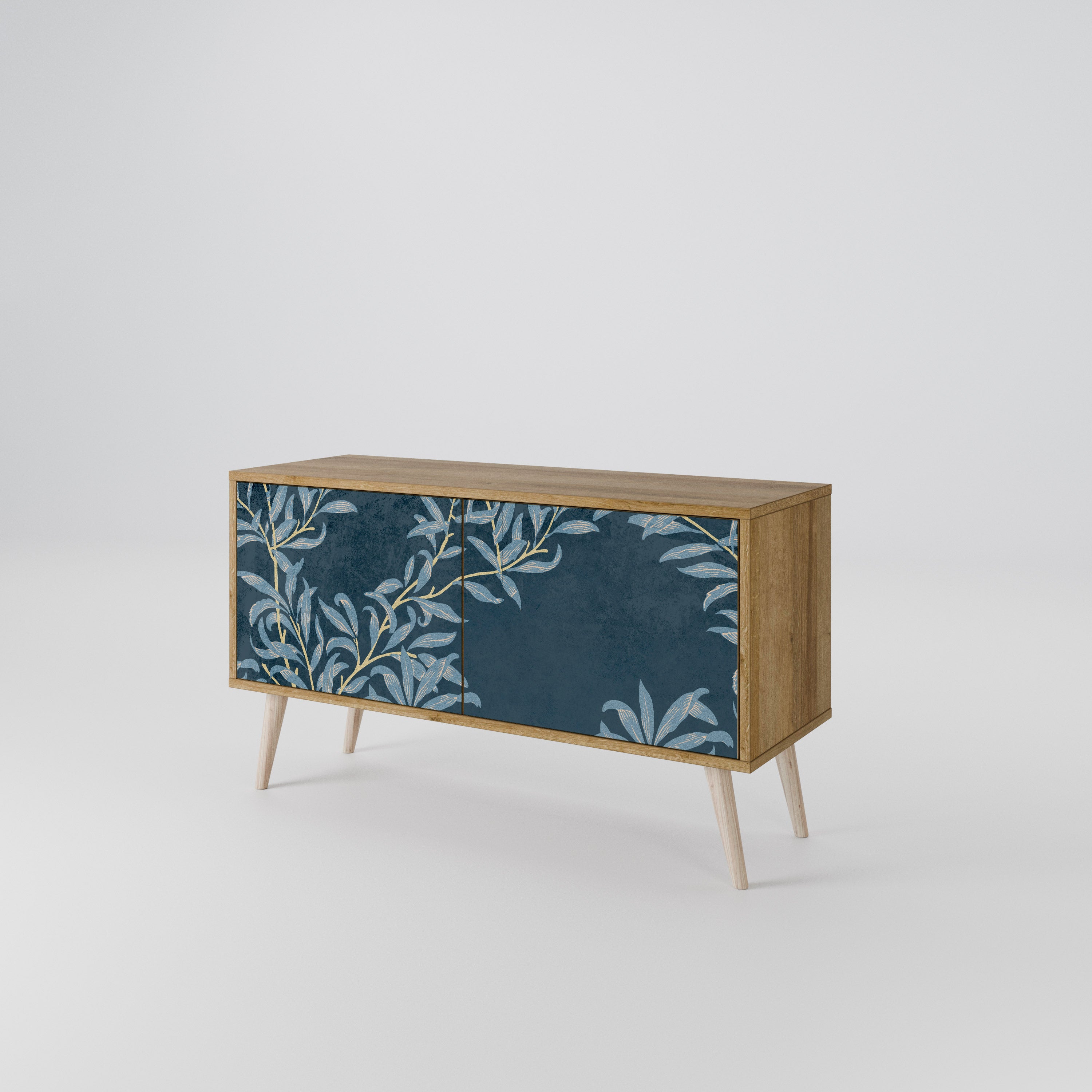 BLUE LEAVES Mueble de TV Compacto de 2 puertas