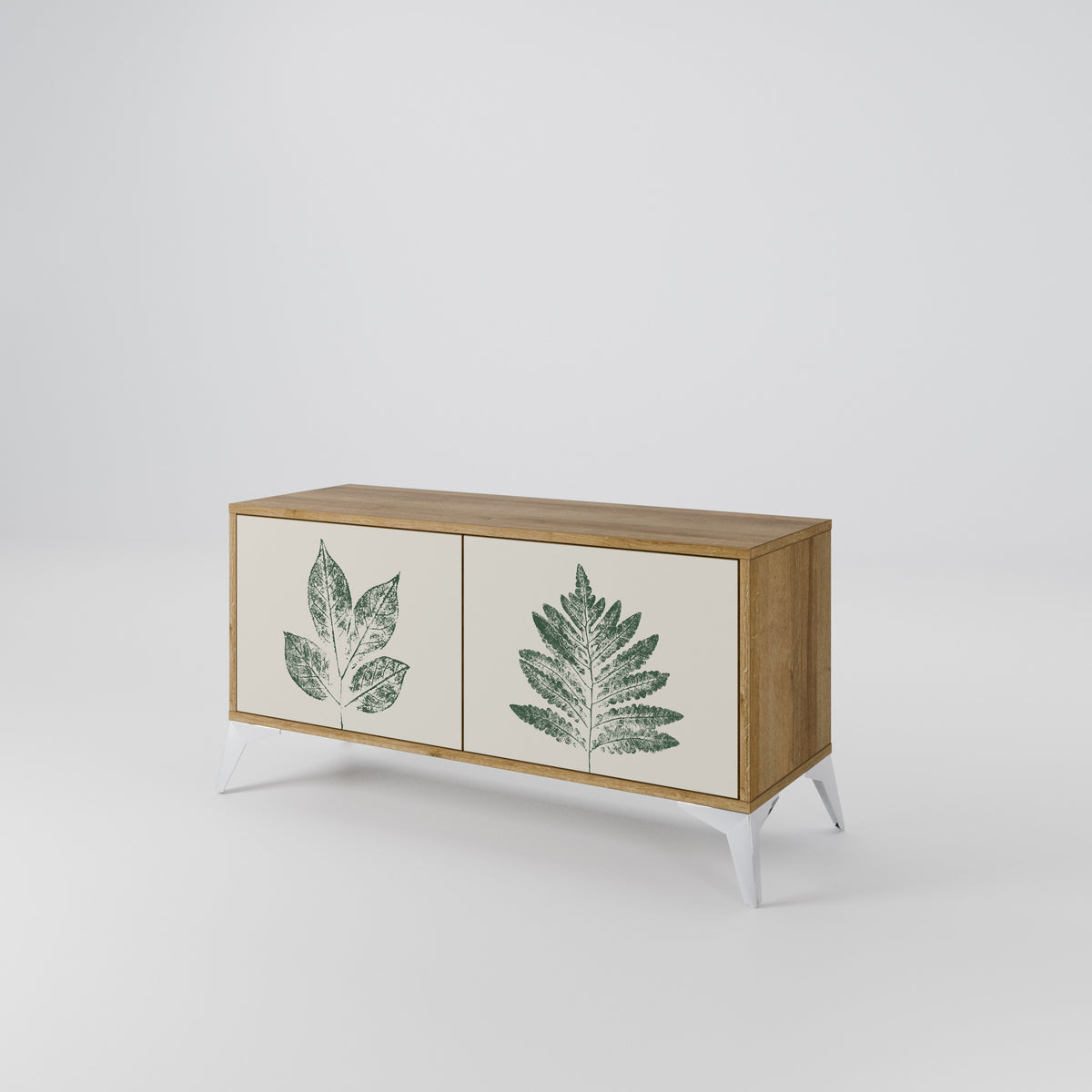 GREEN LEAFY STAMPS Kompakt TV-bänk med 2 dörrar