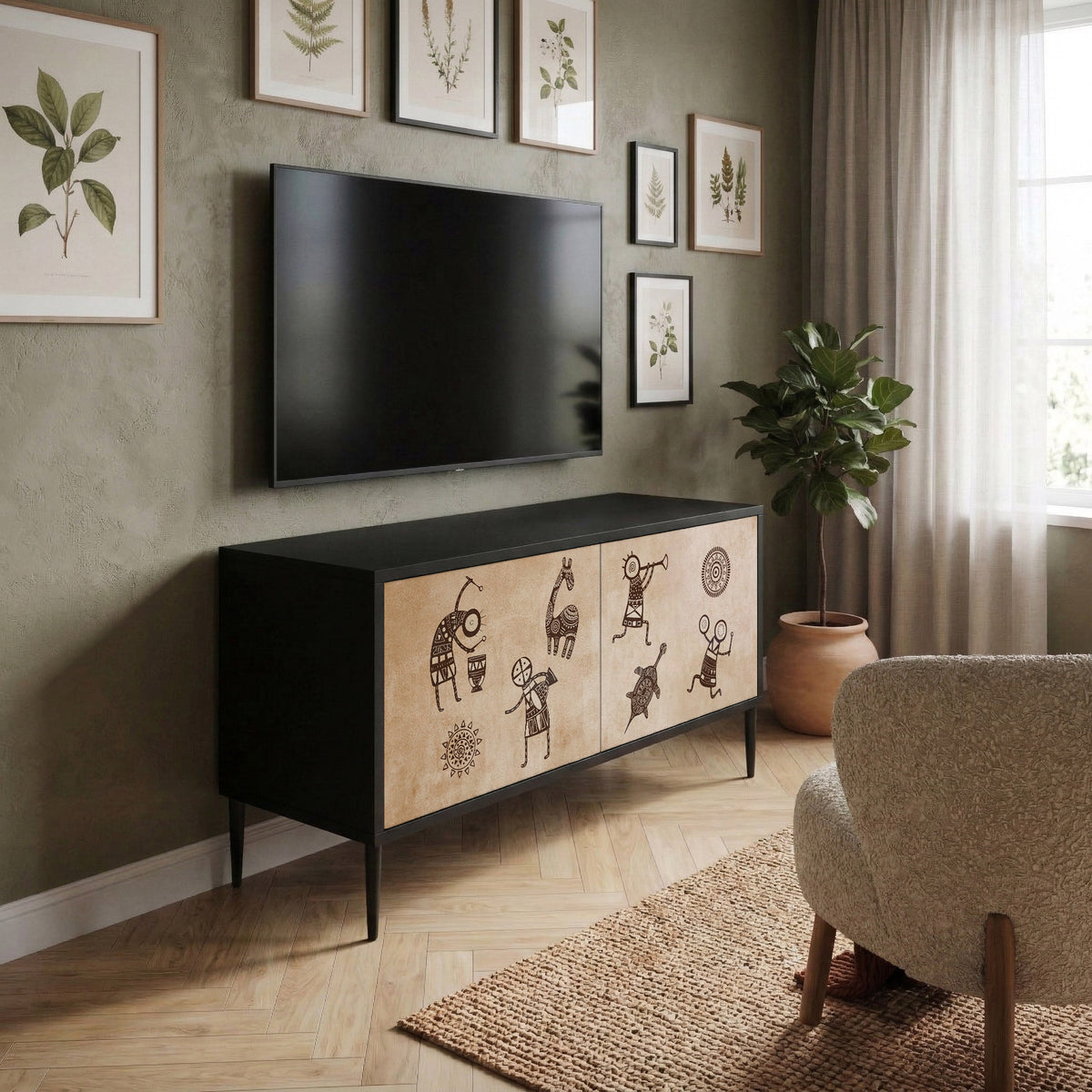 AFRICAN STYLE Mueble de TV Compacto de 2 puertas