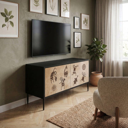 AFRICAN STYLE Mueble de TV Compacto de 2 puertas