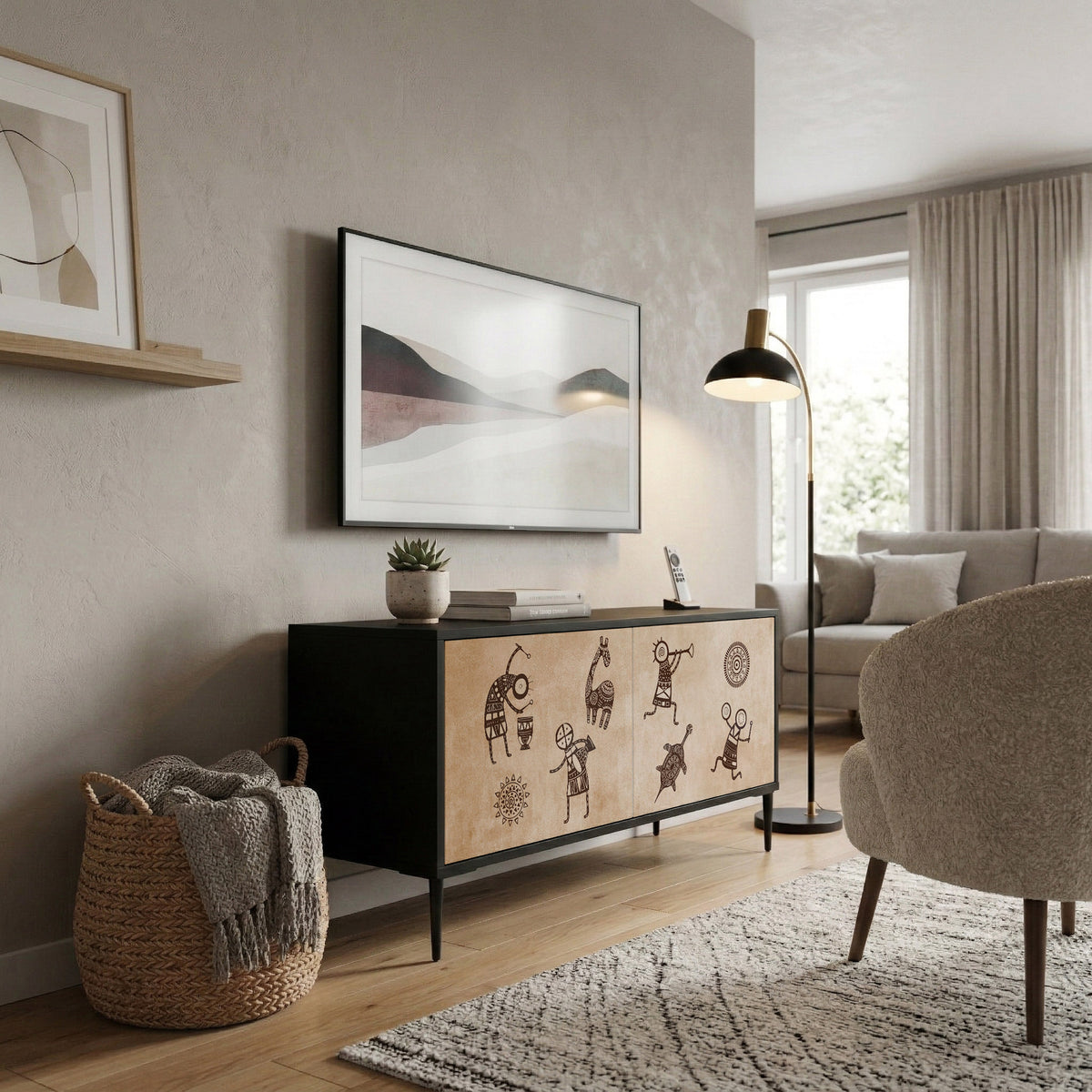 AFRICAN STYLE Mueble de TV Compacto de 2 puertas