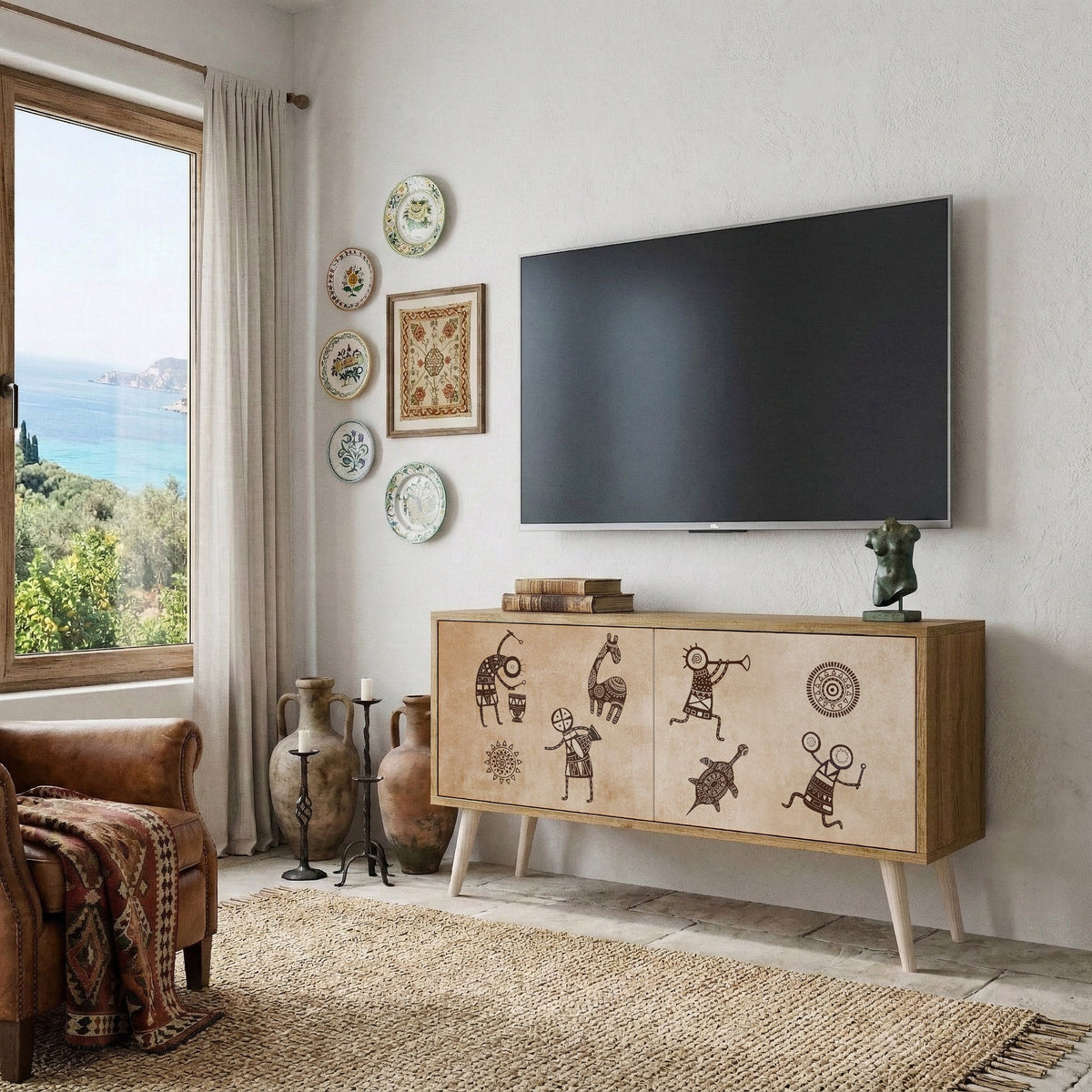 AFRICAN STYLE Mueble de TV Compacto de 2 puertas