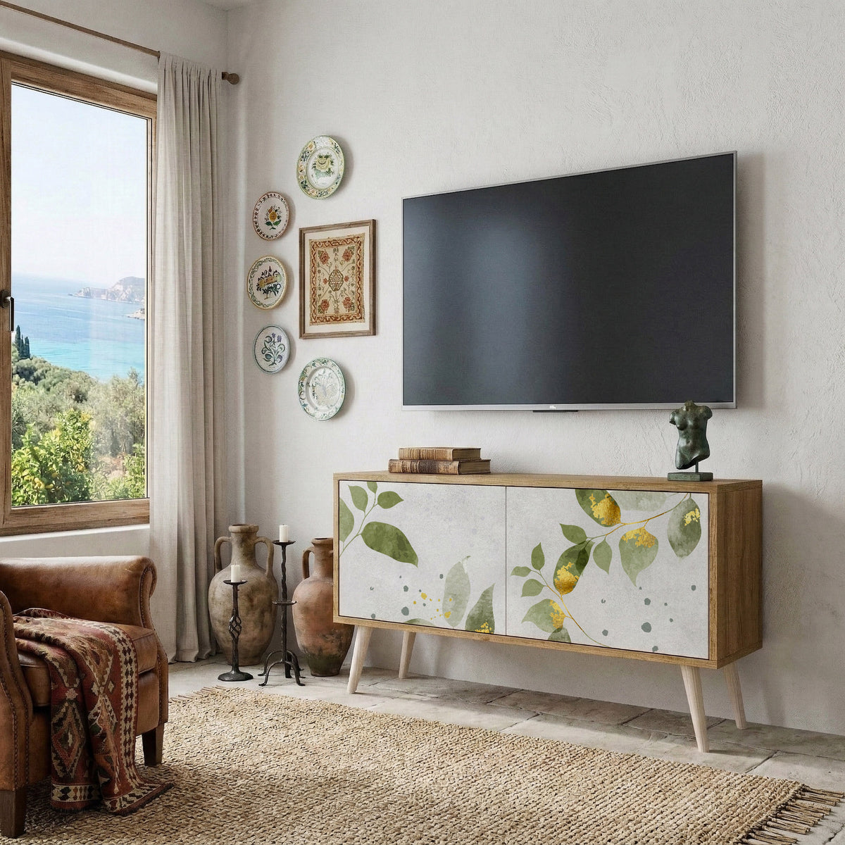 ELEGANT BOTANICS Mobile TV Compatto a 2 Ante