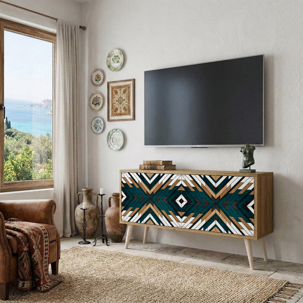 ARTISTIC GEOMETRY Kompakt TV-bänk med 2 dörrar