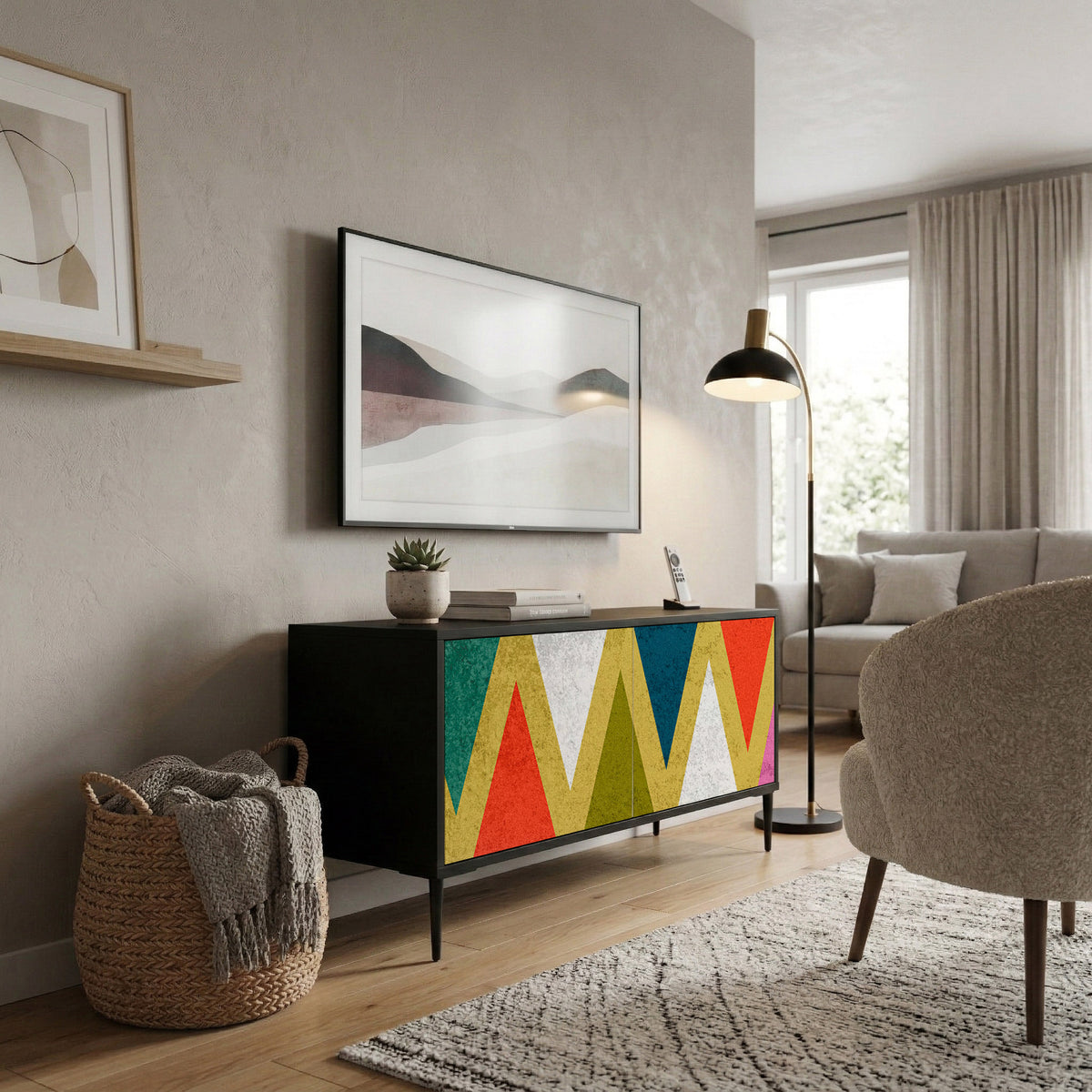 COLORFUL TRIANGLES Compact 2-Door TV Cabinet
