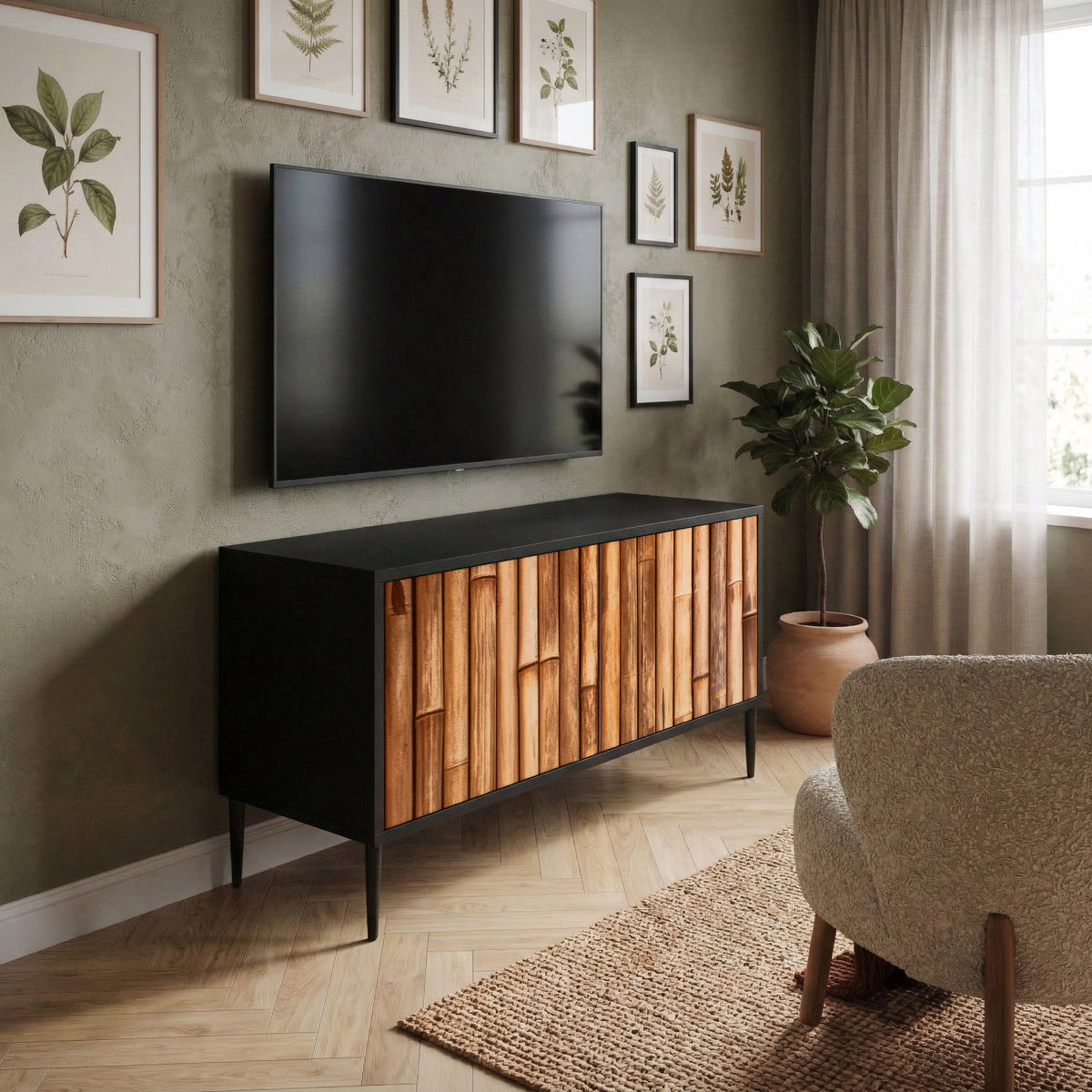 NATURAL WOOD Mueble de TV Compacto de 2 puertas
