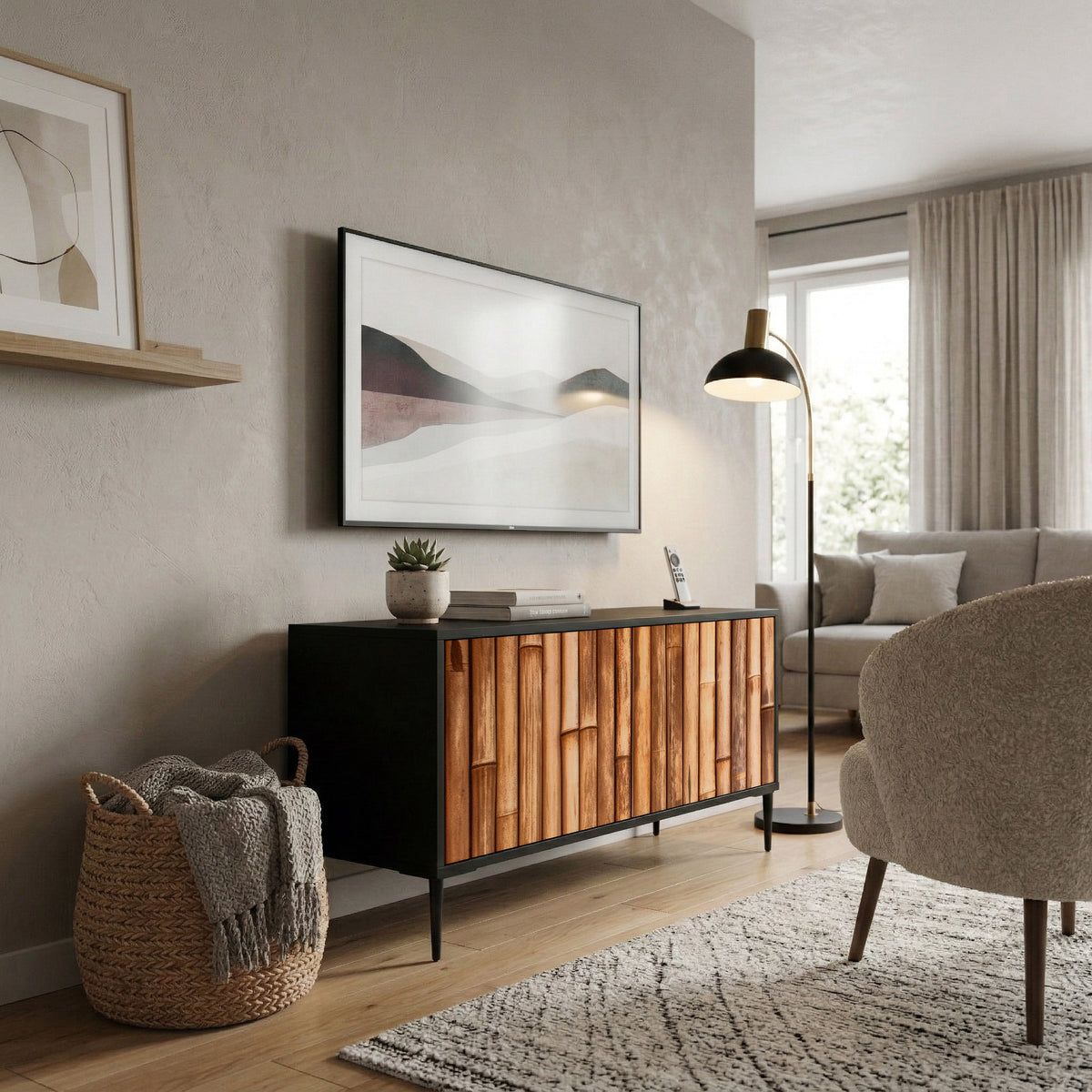 NATURAL WOOD Mueble de TV Compacto de 2 puertas
