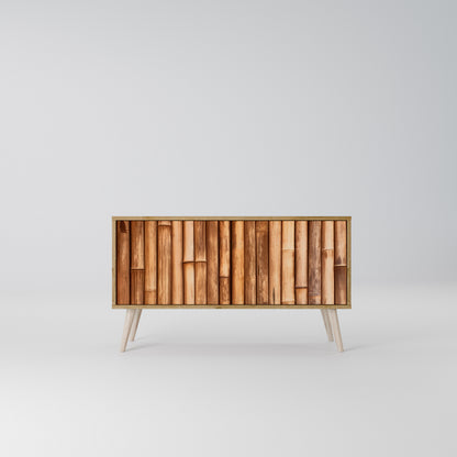 NATURAL WOOD Mueble de TV Compacto de 2 puertas