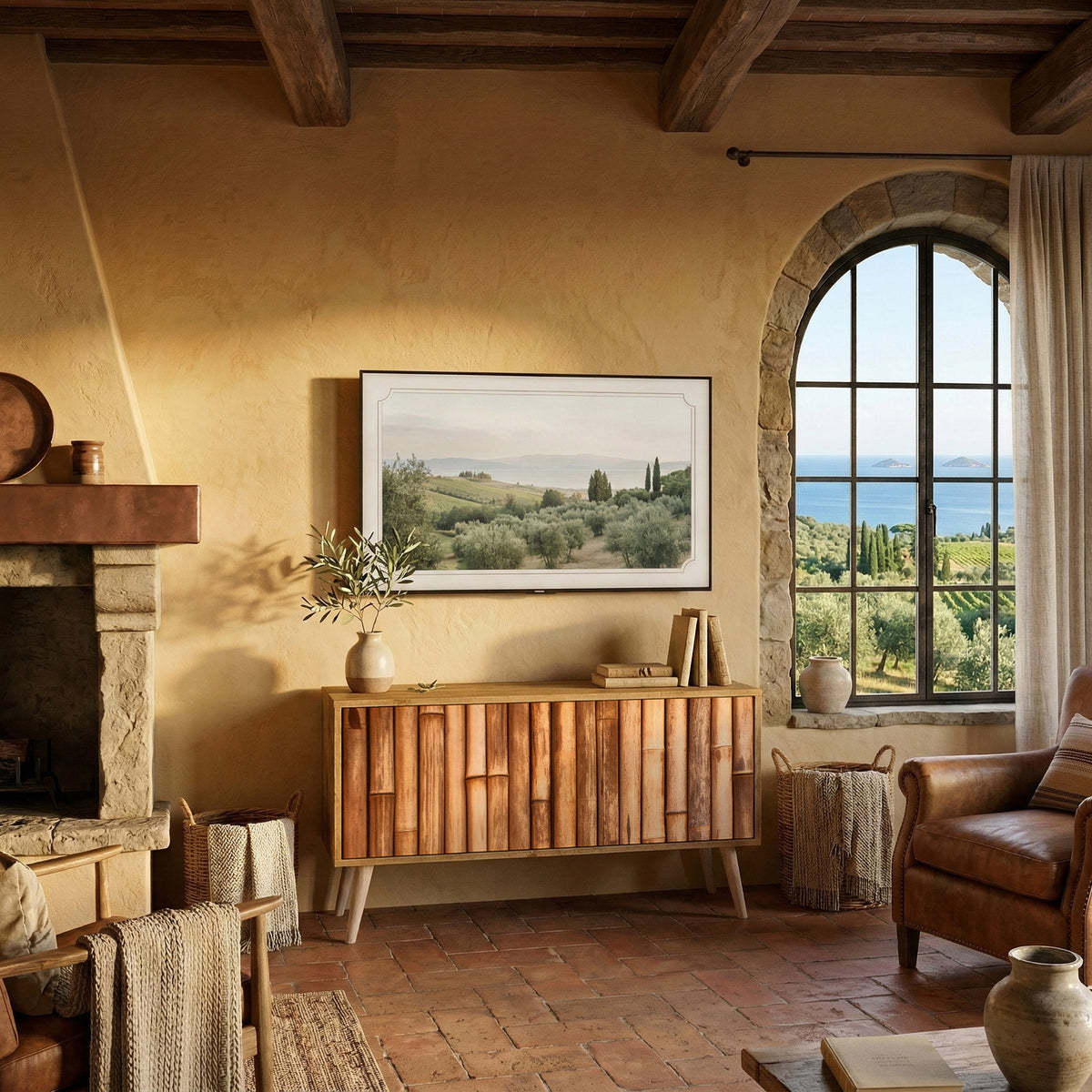 NATURAL WOOD Mueble de TV Compacto de 2 puertas