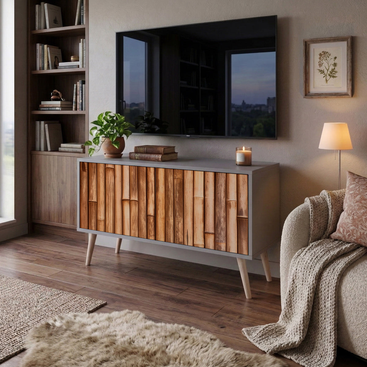 NATURAL WOOD Mueble de TV Compacto de 2 puertas