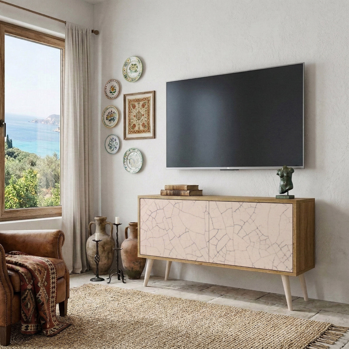 CERAMIC TEXTURE Kompakt TV-bänk med 2 dörrar