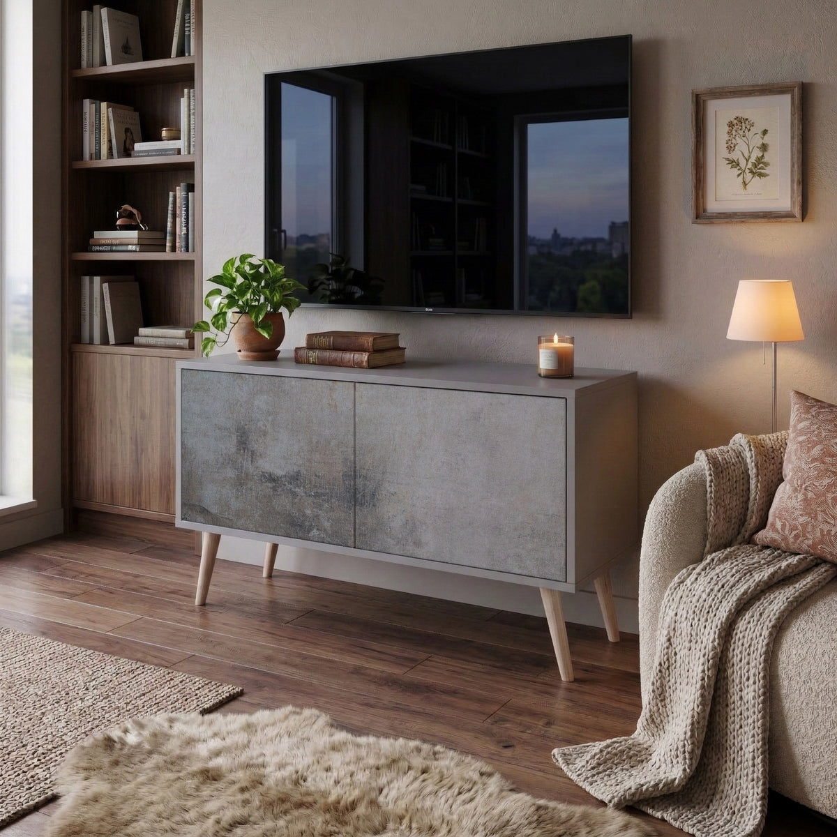CONCRETE WALL Compact 2-Door TV Cabinet