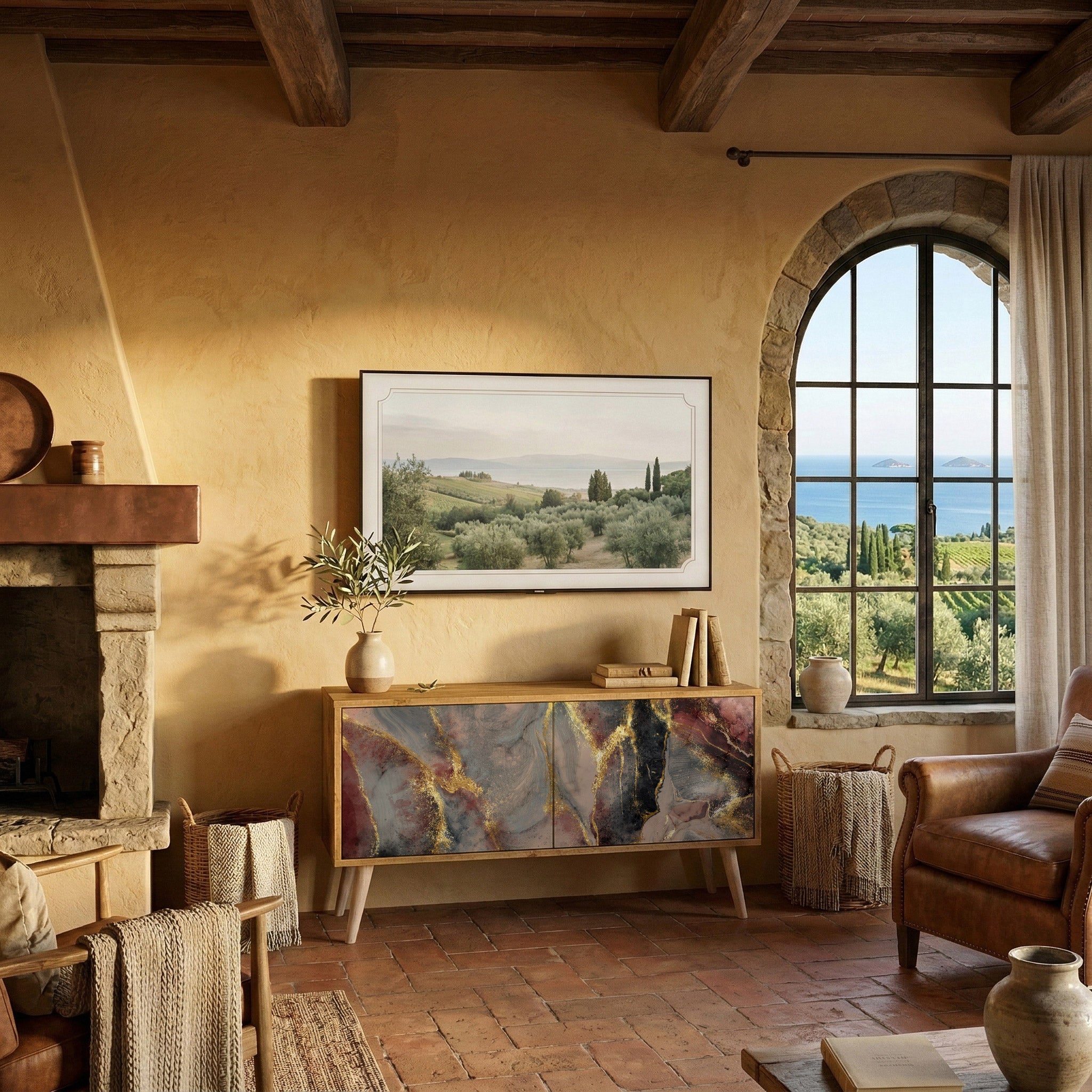 GOLDEN TIDES Móvel de TV Compacto de 2 Portas