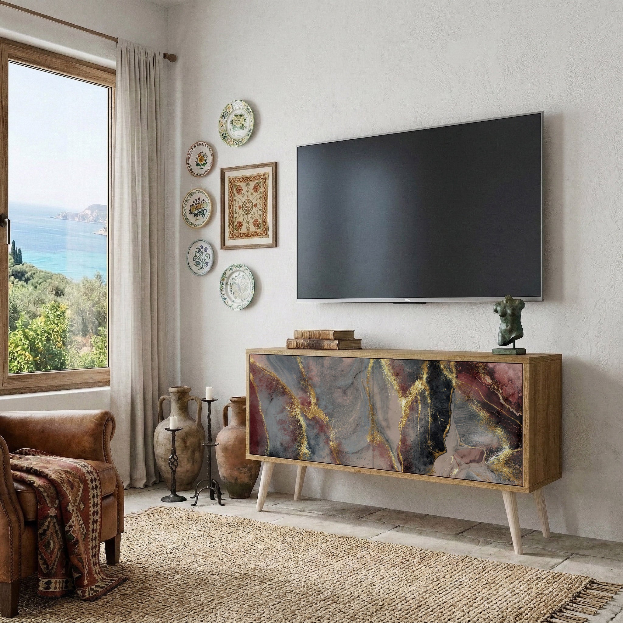 GOLDEN TIDES Móvel de TV Compacto de 2 Portas