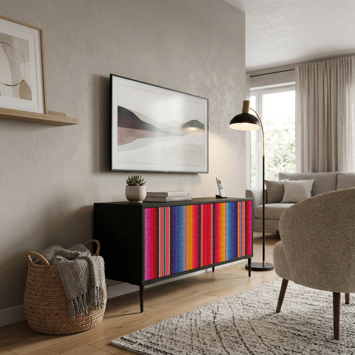 ETHNIC MEXICAN Mueble de TV Compacto de 2 puertas