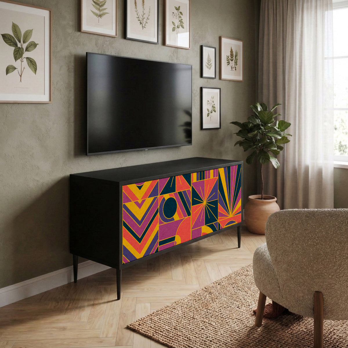 ELECTRIC PATTERNS Kompakt TV-bänk med 2 dörrar