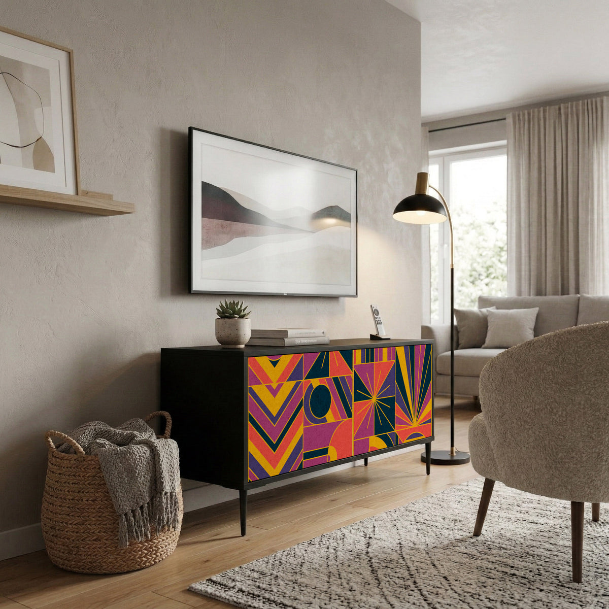 ELECTRIC PATTERNS Kompakt TV-bänk med 2 dörrar