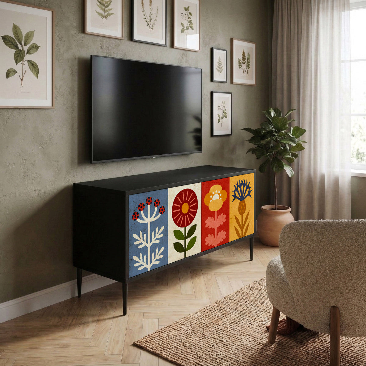 SCANDIC FLOWERET Kompakt TV-bänk med 2 dörrar