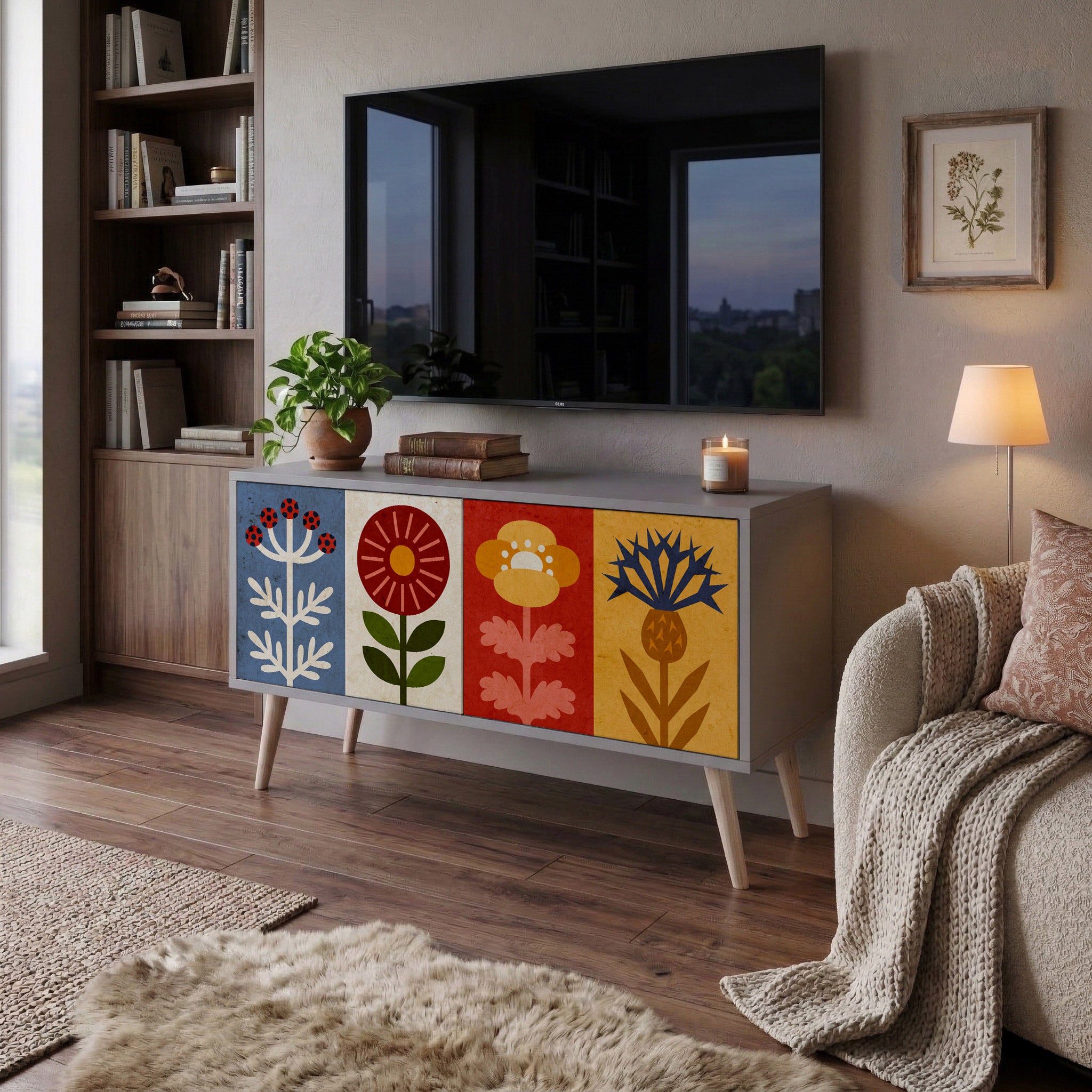 SCANDIC FLOWERET Móvel de TV Compacto de 2 Portas