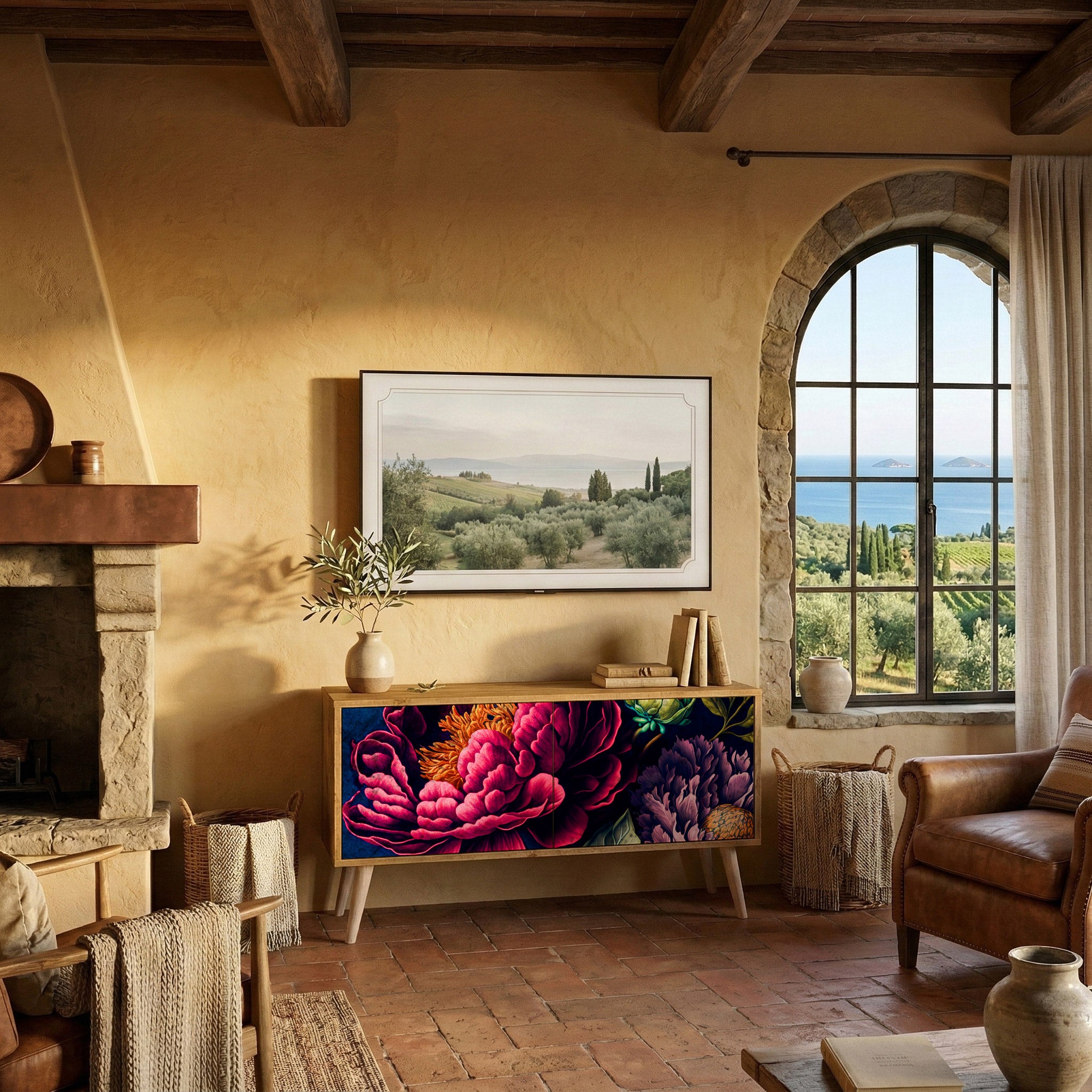 BLOOMING ELEGANCE Móvel de TV Compacto de 2 Portas