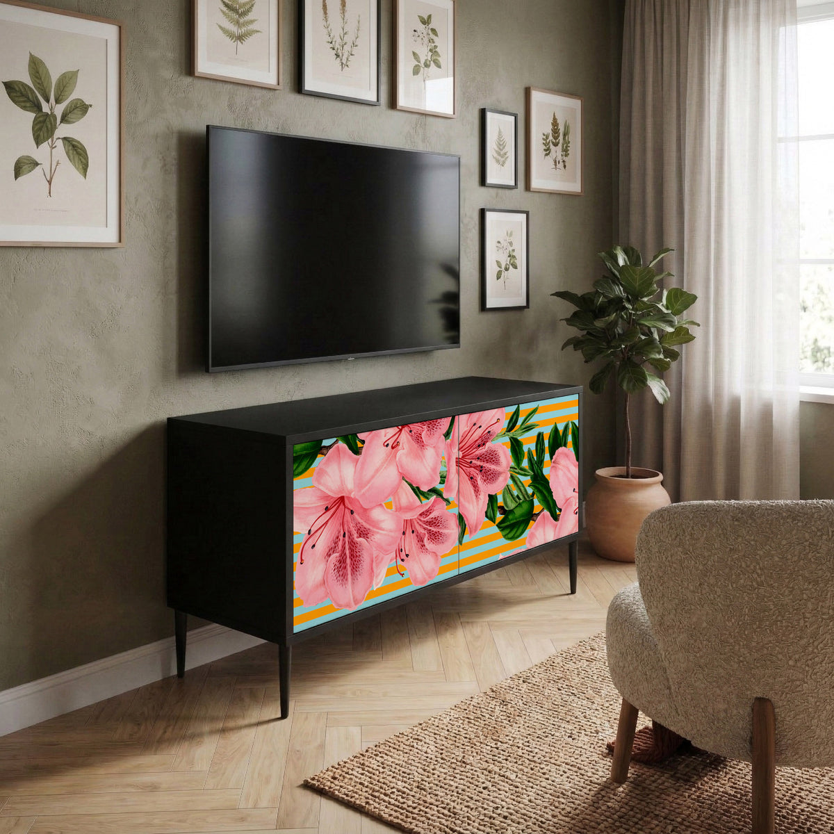 FRAGILE BEAUTY Kompakt TV-bänk med 2 dörrar