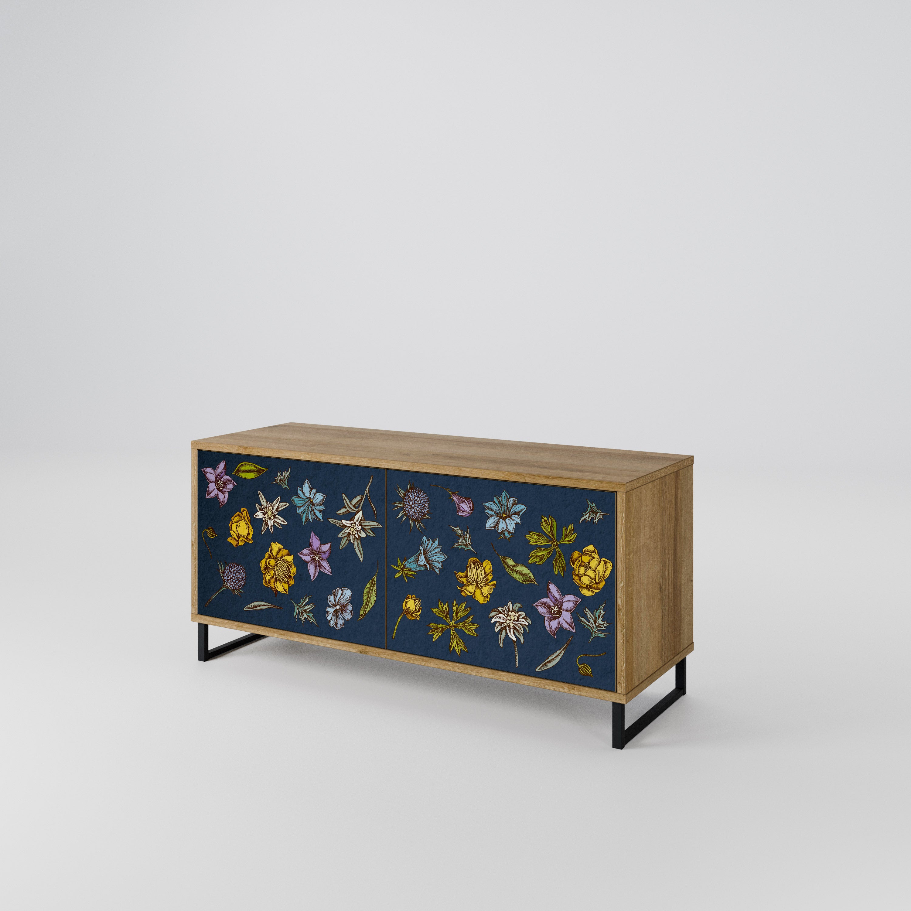 FLOWERS ON NAVY BLUE Compact 2-Door TV Cabinet