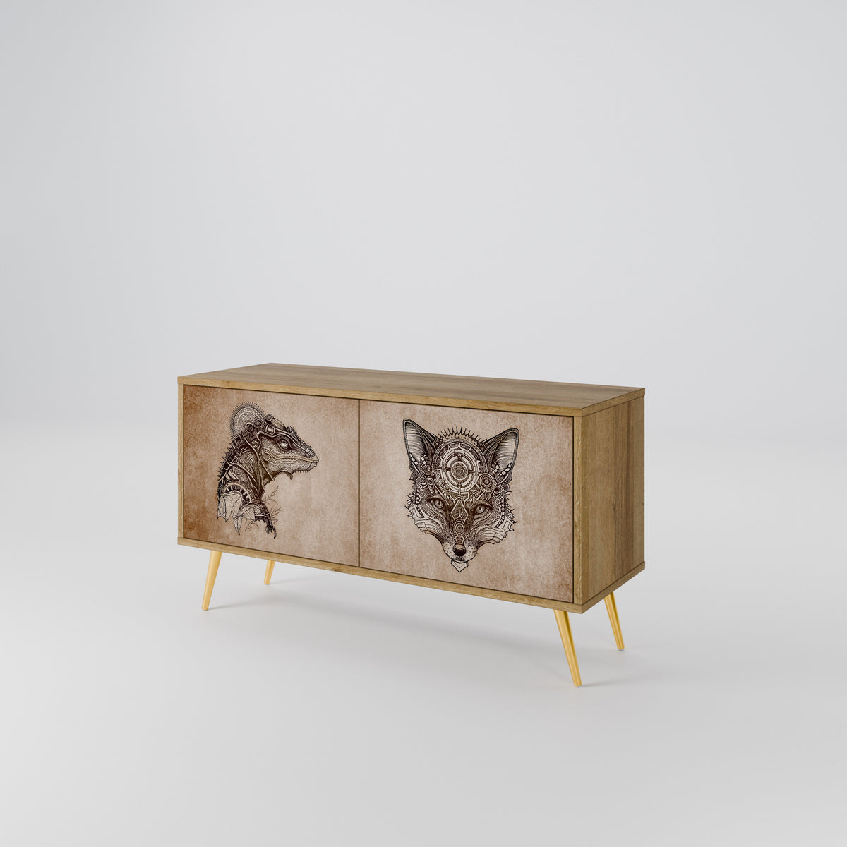 STEAMPUNK CLAN Mueble de TV Compacto de 2 puertas