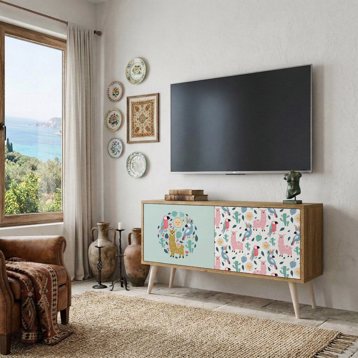 COLORFUL ALPACAS Compact 2-Door TV Cabinet