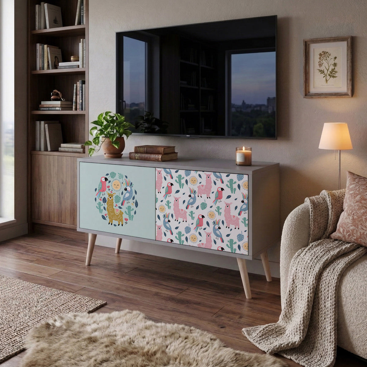 COLORFUL ALPACAS Mueble de TV Compacto de 2 puertas