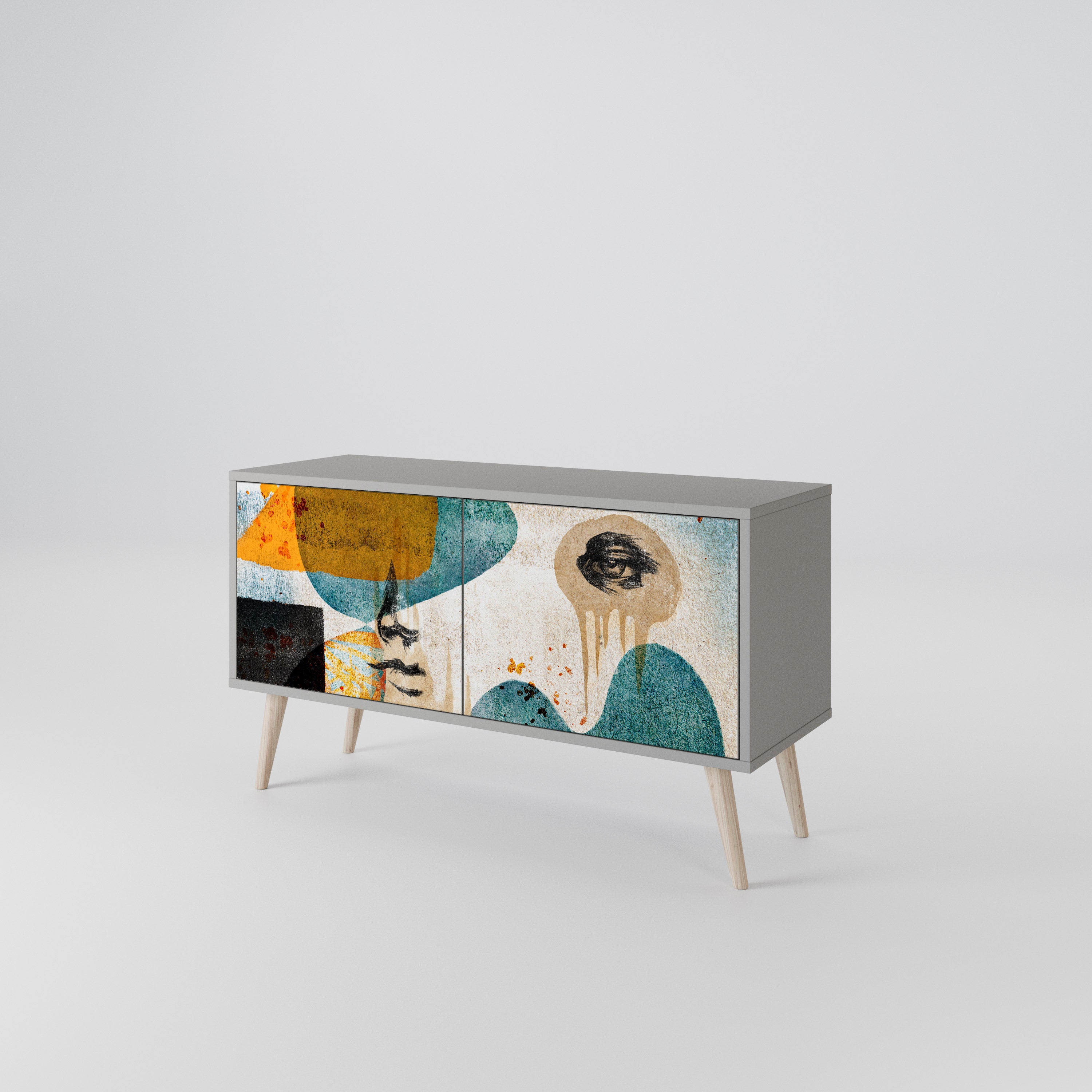 ABSTRACT FACES Compact 2-Door TV Cabinet