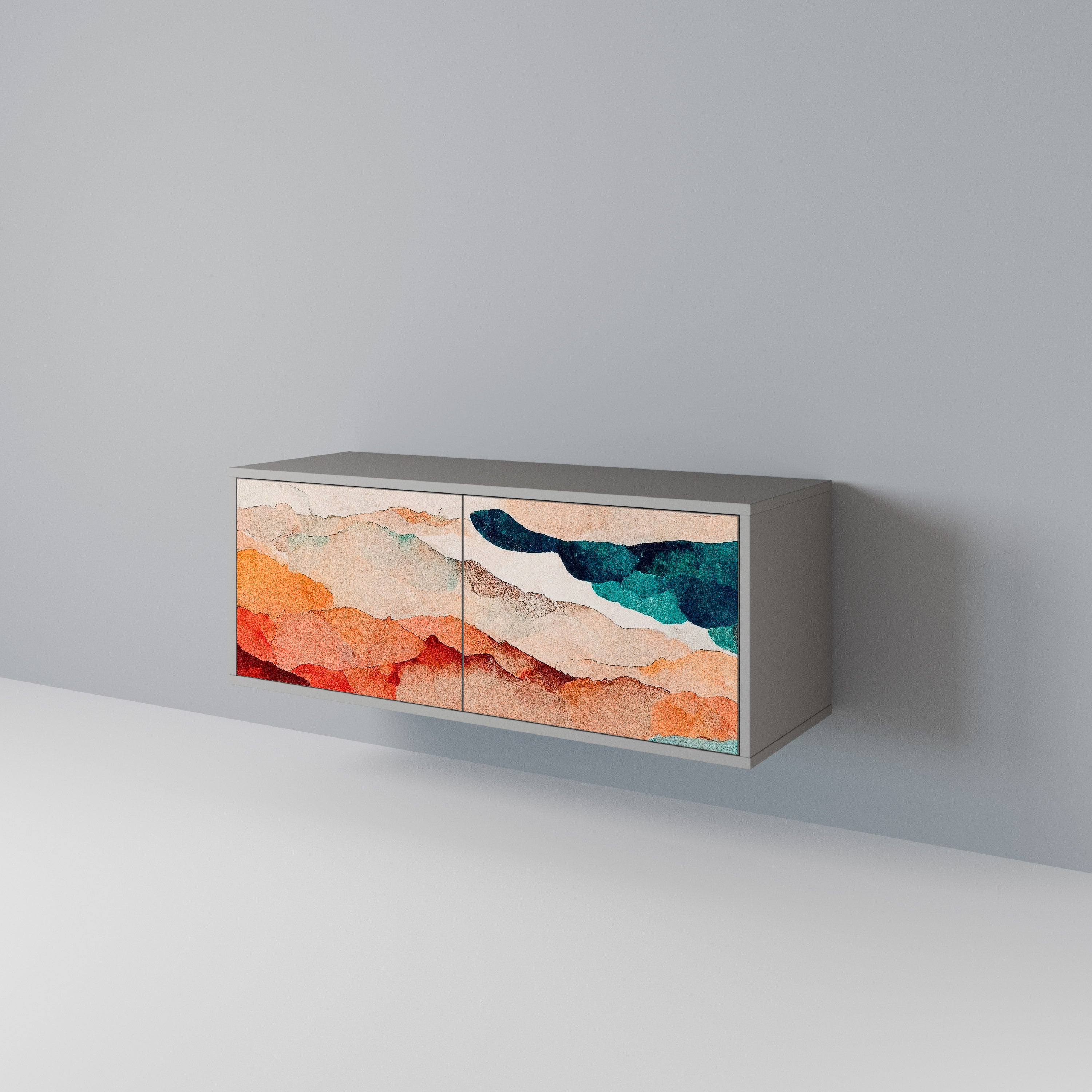 ABSTRACT LANDSCAPE Compact 2-Door TV Cabinet