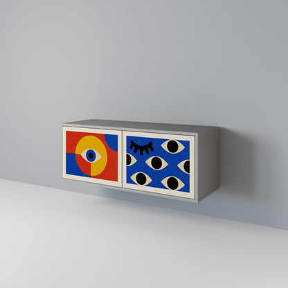 GEOMETRIC EYES Kompakt TV-bänk med 2 dörrar