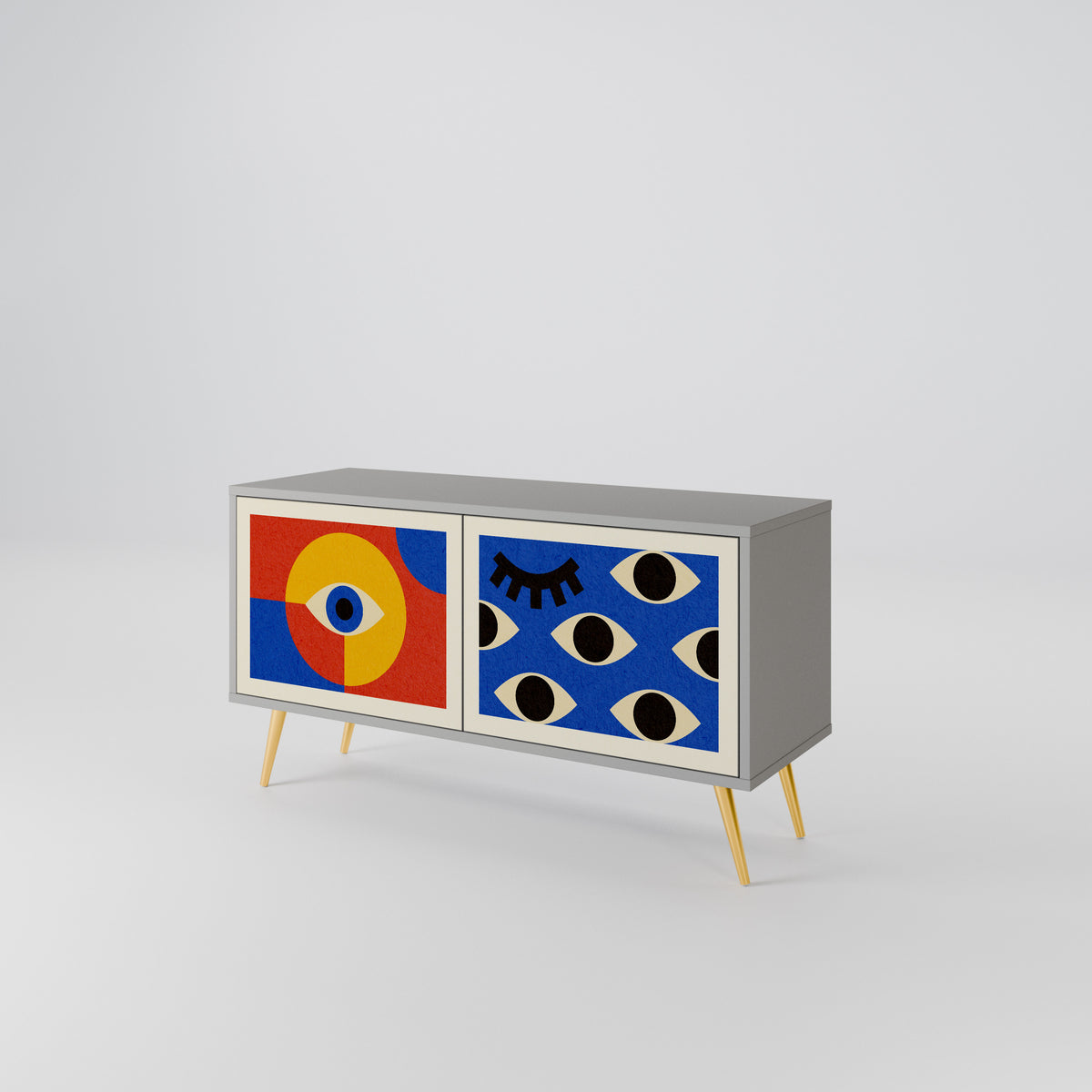 GEOMETRIC EYES Kompakt TV-bänk med 2 dörrar