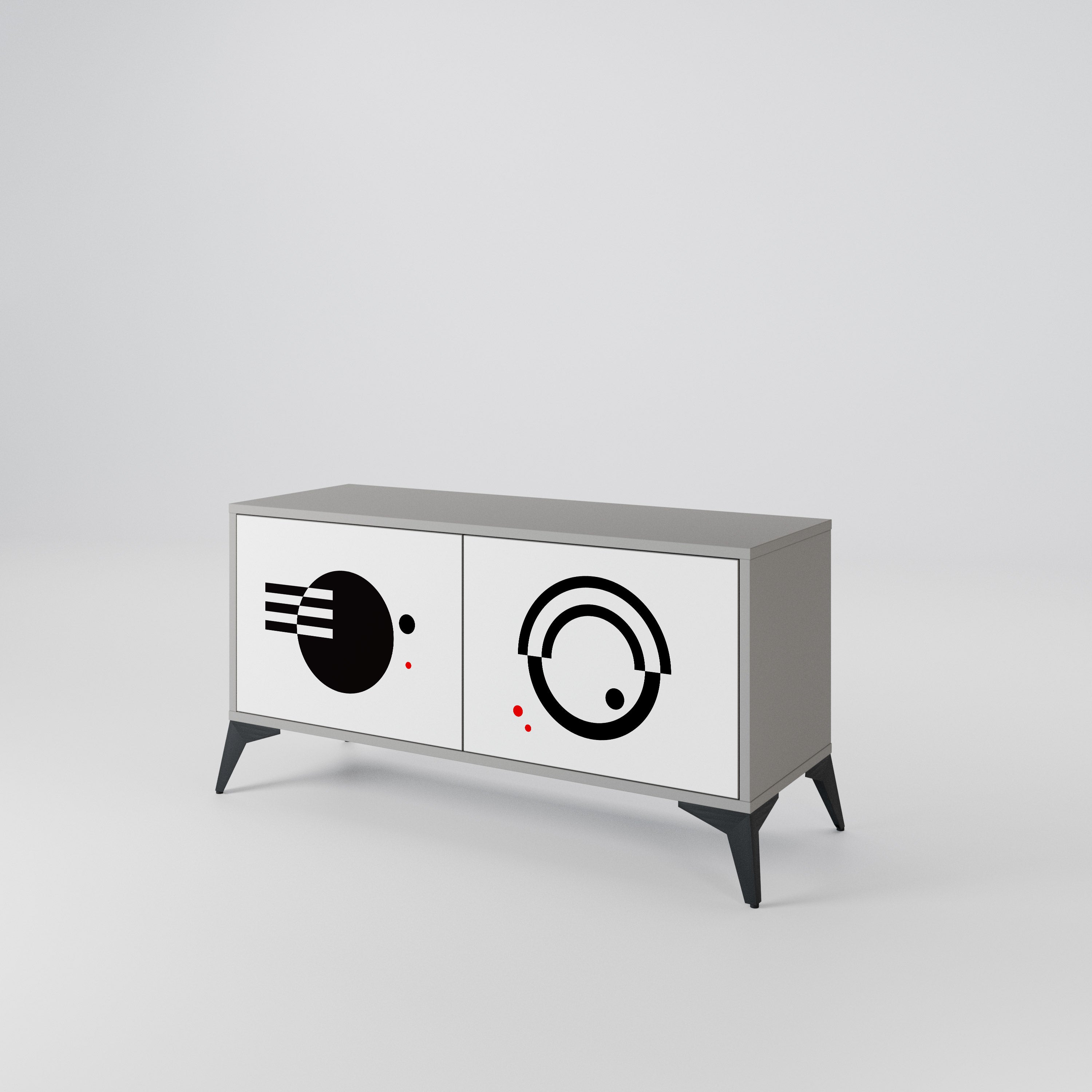 BLACK AND WHITE COMBINATION Compact 2-Door TV Cabinet