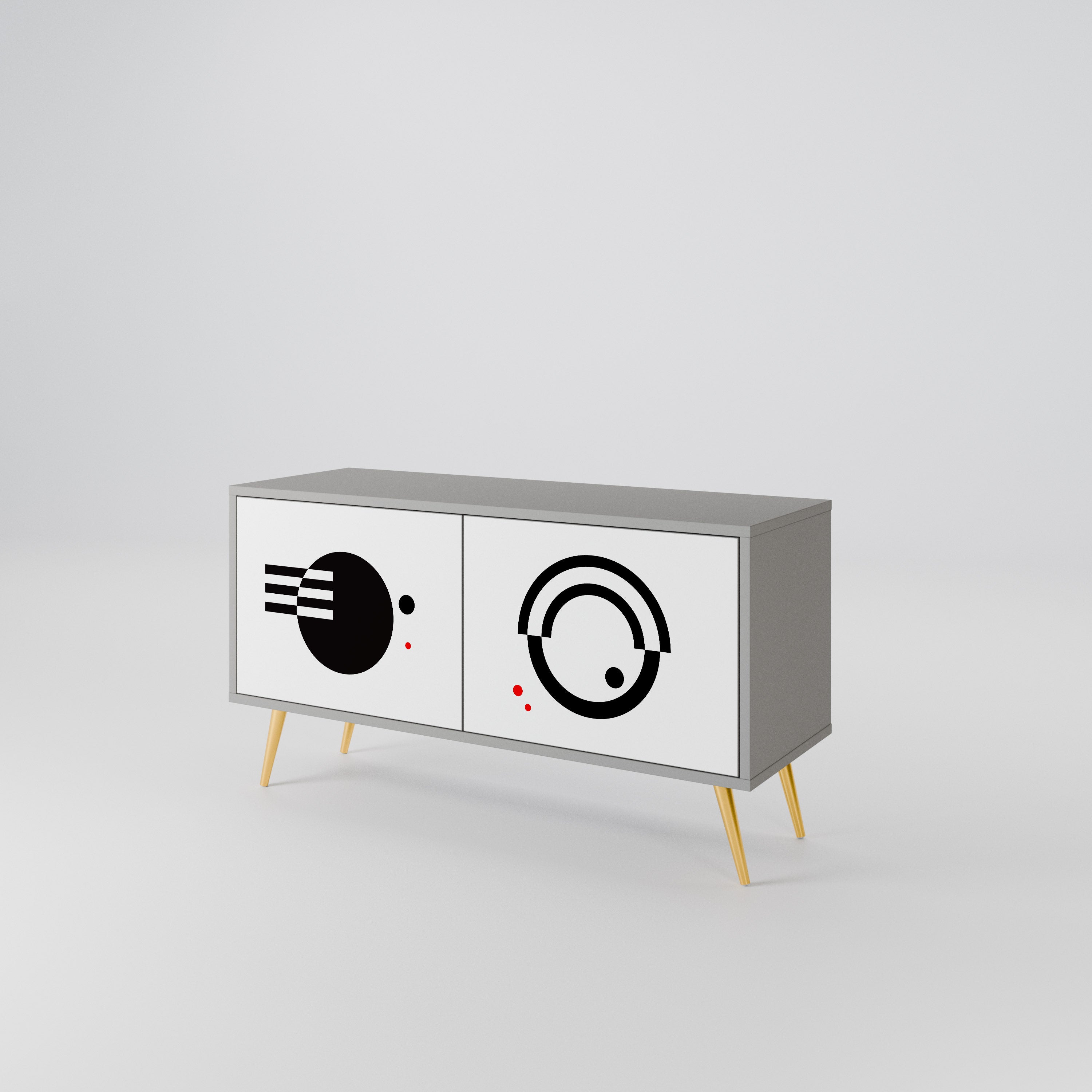 BLACK AND WHITE COMBINATION Compact 2-Door TV Cabinet