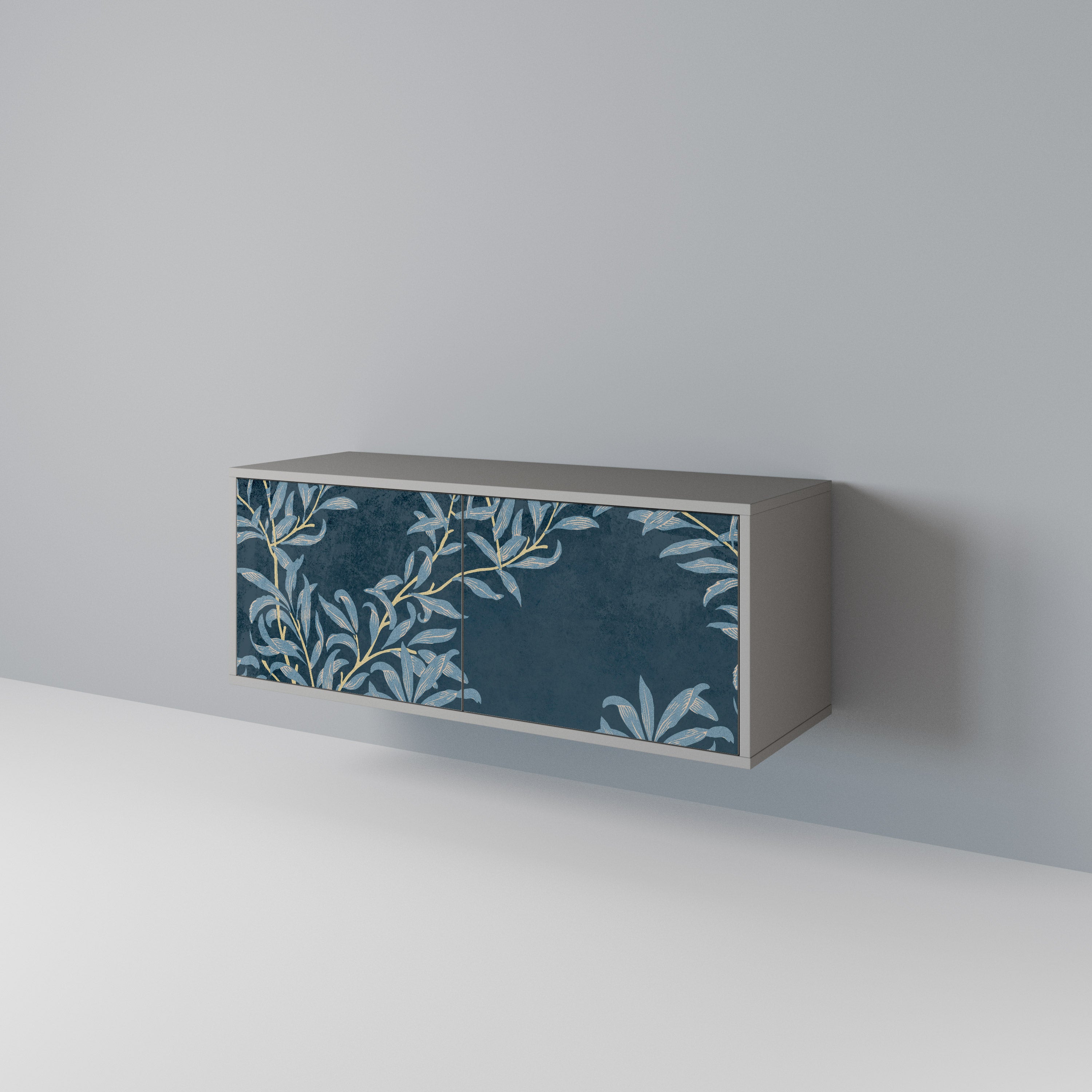 BLUE LEAVES Mueble de TV Compacto de 2 puertas