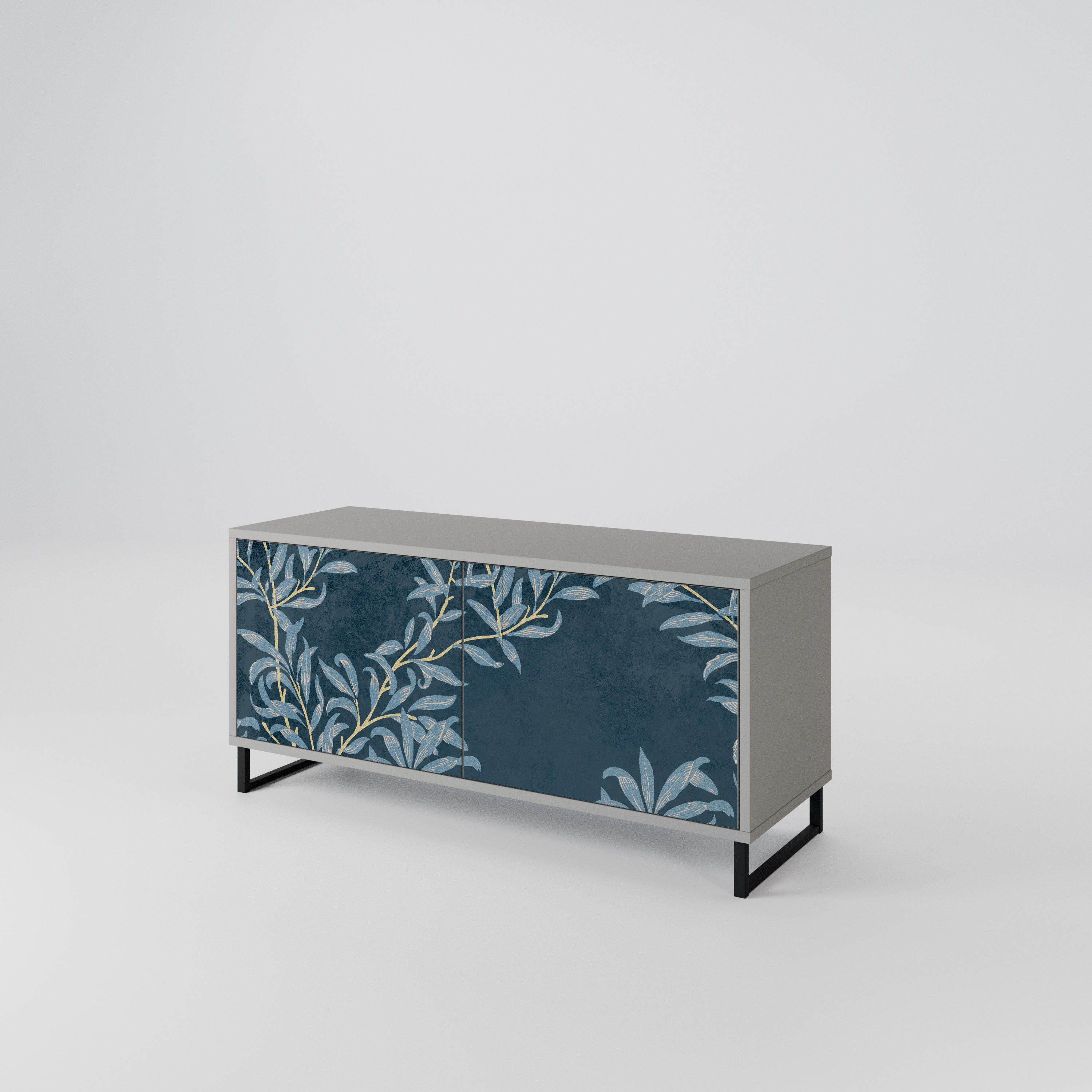 BLUE LEAVES Mueble de TV Compacto de 2 puertas