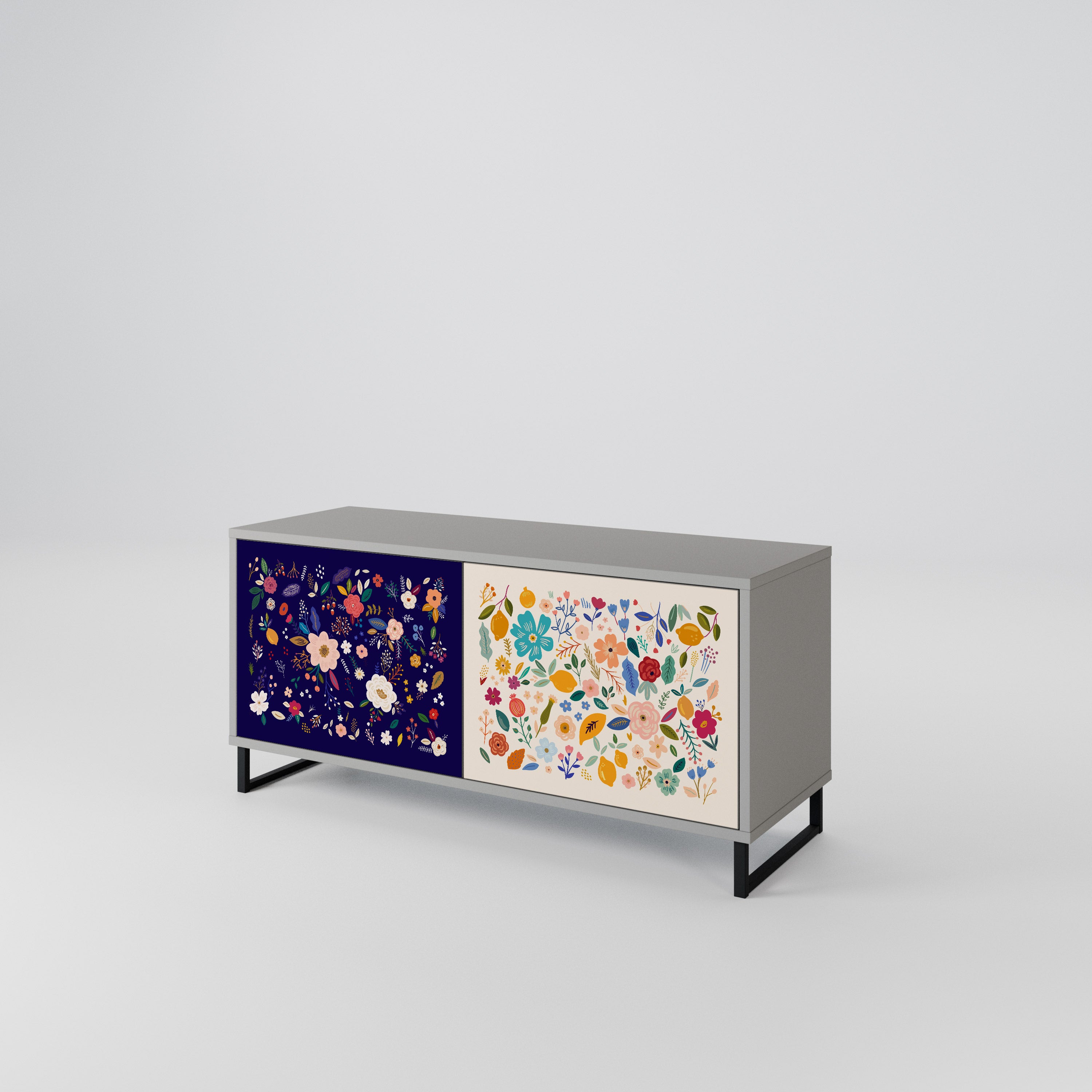 FLORAL COMBINATION Compact 2-Door TV Cabinet