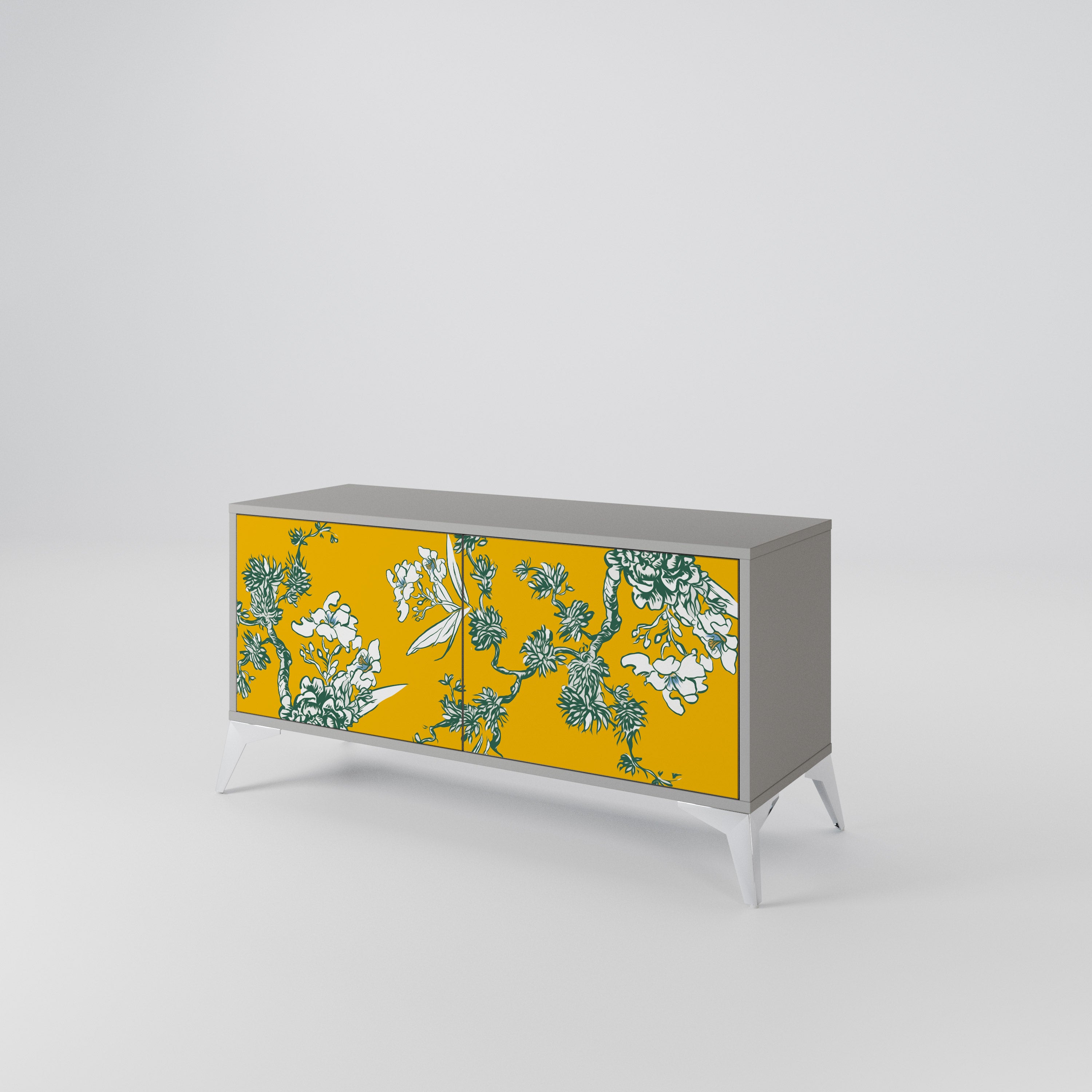 YELLOW CHINOISERIE Compact 2-Door TV Cabinet