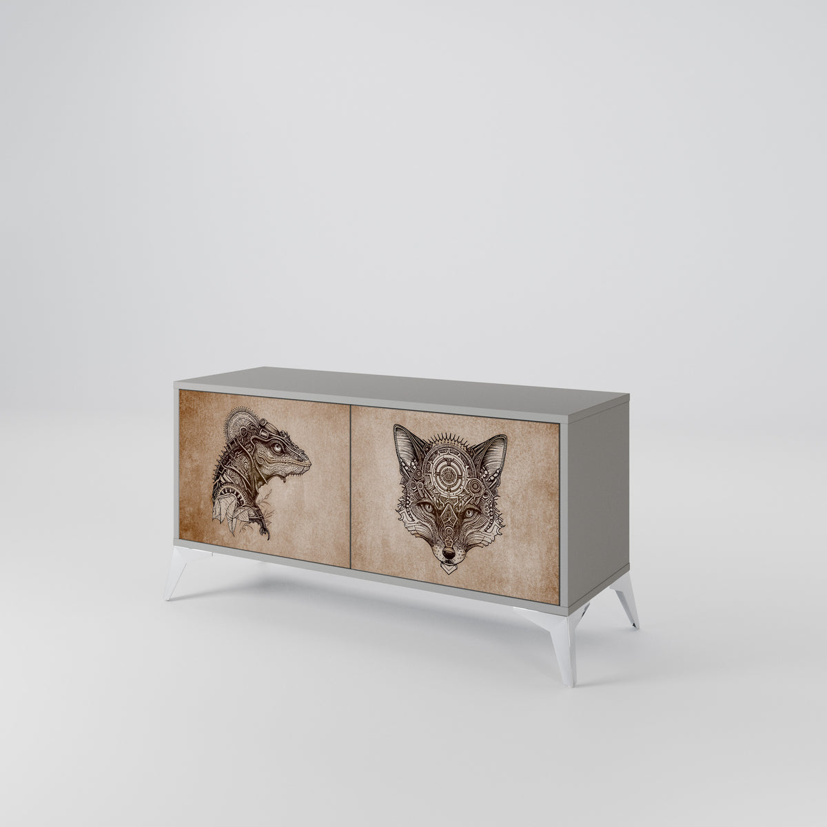 STEAMPUNK CLAN Mueble de TV Compacto de 2 puertas